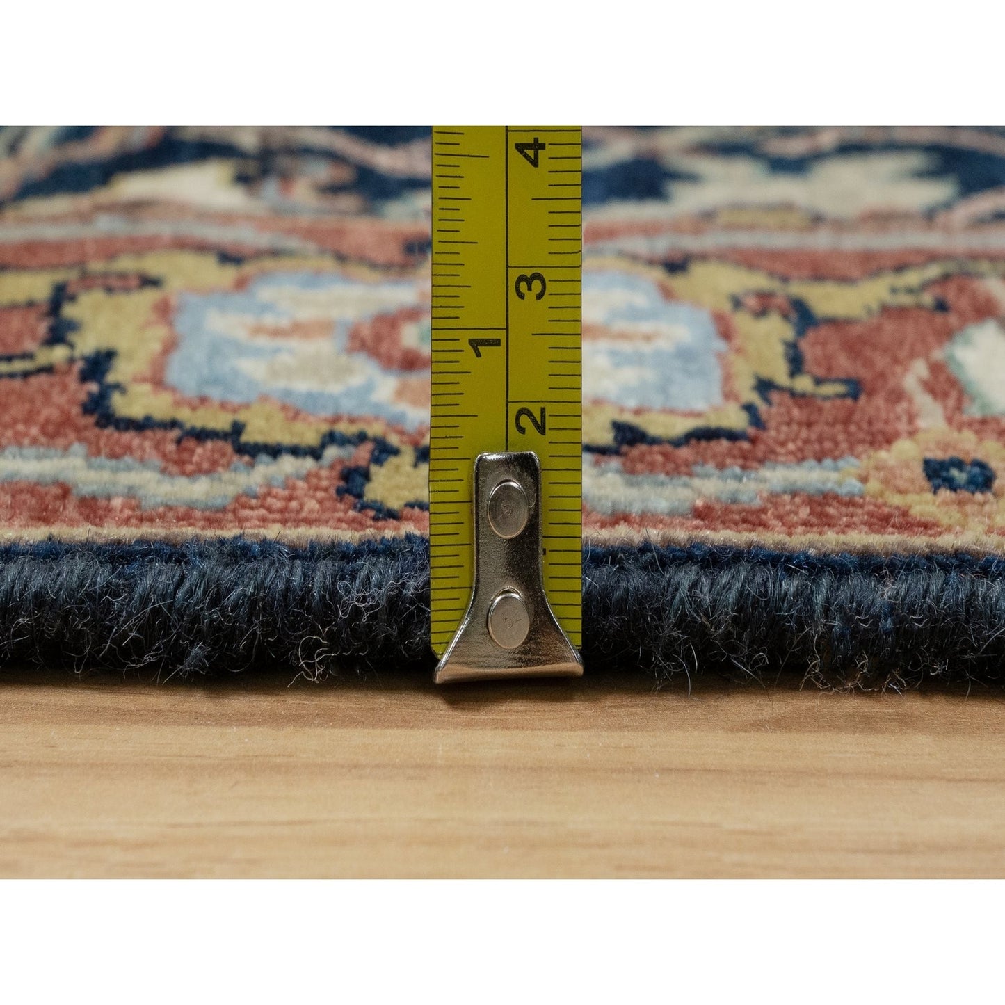 2'6"X14'1" Blue Hand Knotted Antiqued Fine Heris Soft Wool Xl Runner Rug
