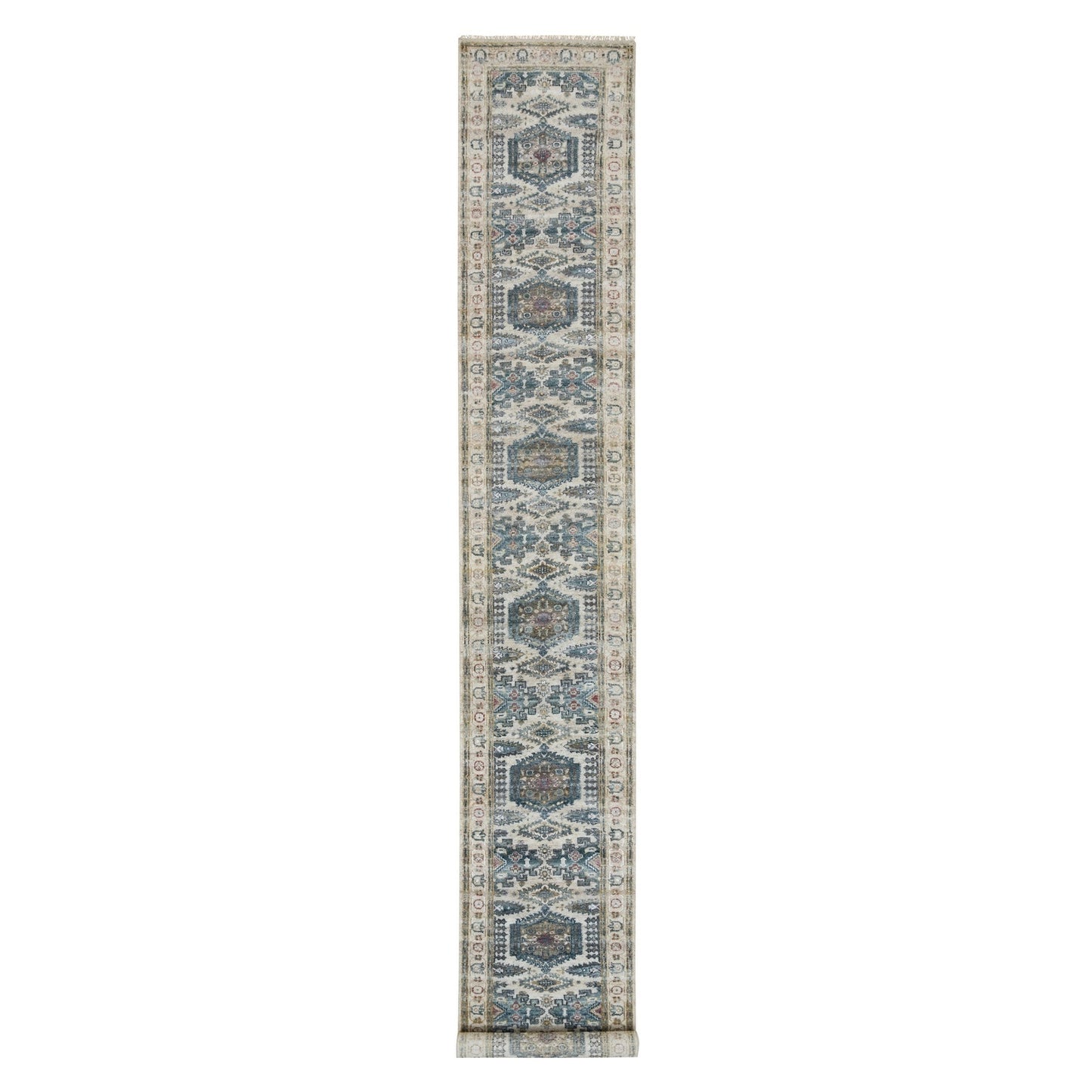 2'6"X17'10" Oyster White Hand Knotted Reimagined Viss Xl Runner Rug