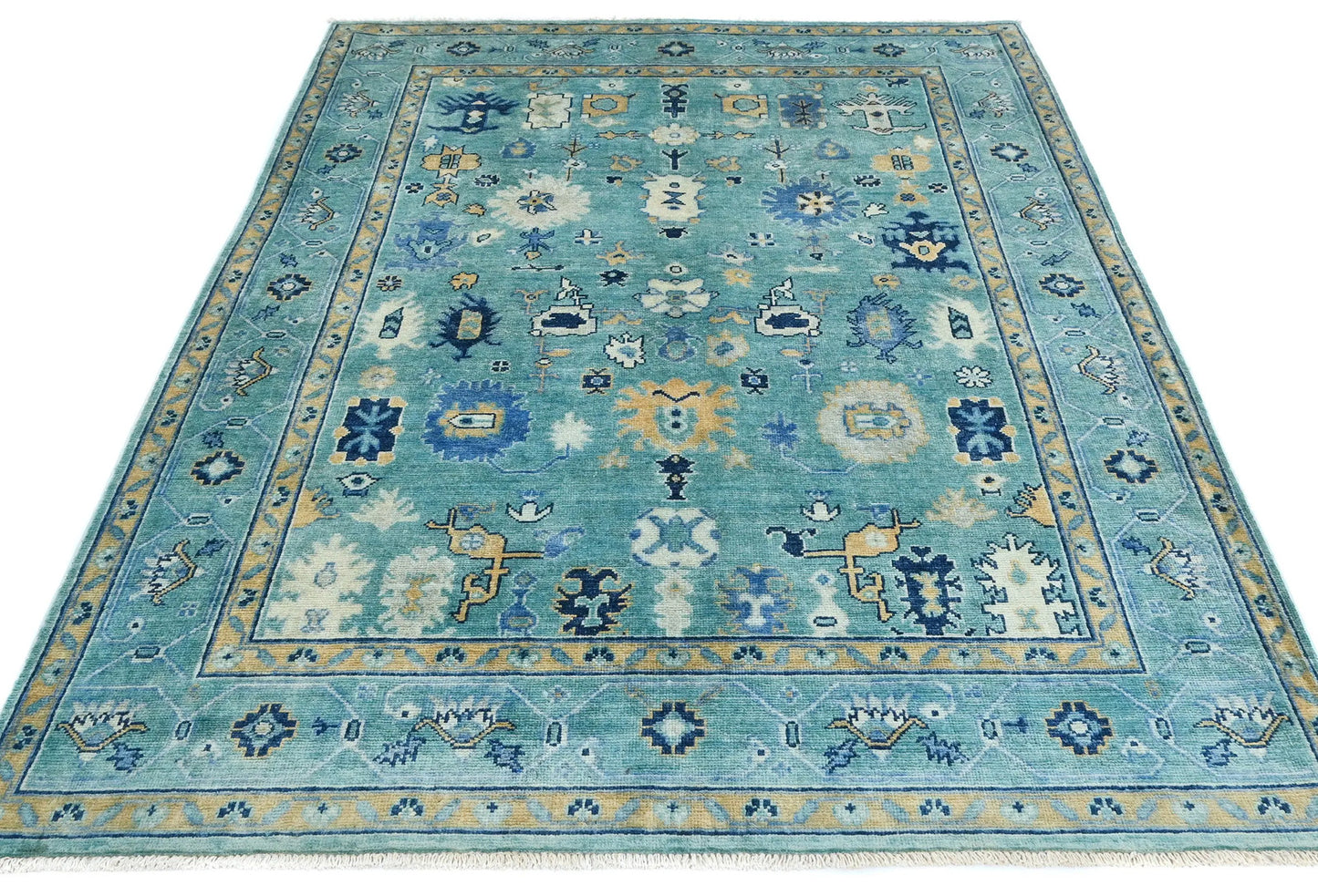 Handmade Blue Kazak Pakistan Rug Floral Modern