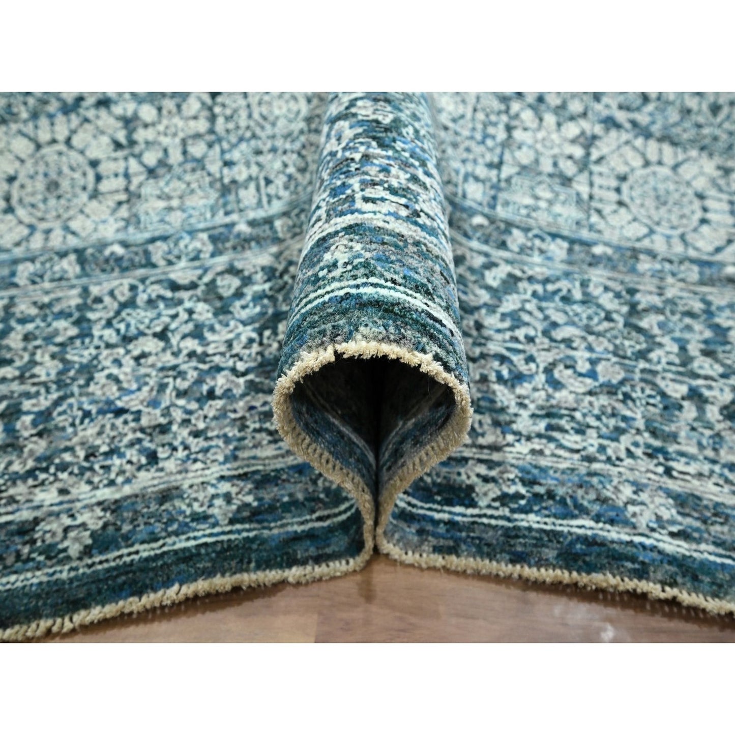 8'X10'1" Turkish Blue Pre Historic Mamluk Design Hand Knotted Wool Rug