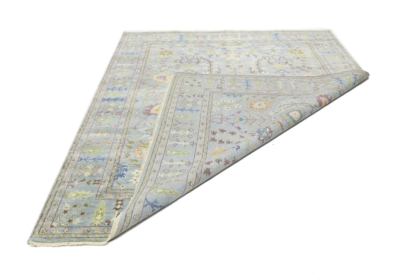 Hand-Knotted Gray Floral Chobi Oriental Rug