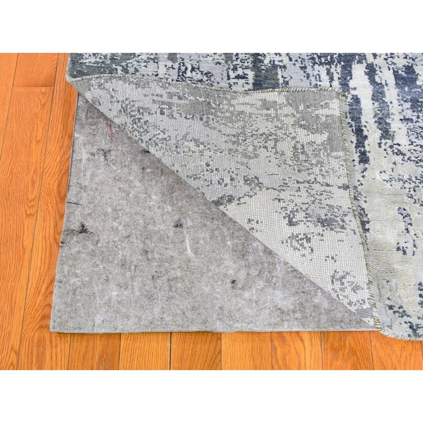 9'X12' Wool With Real Silk Abstract Design Denser Weave Hand Knotted Rug