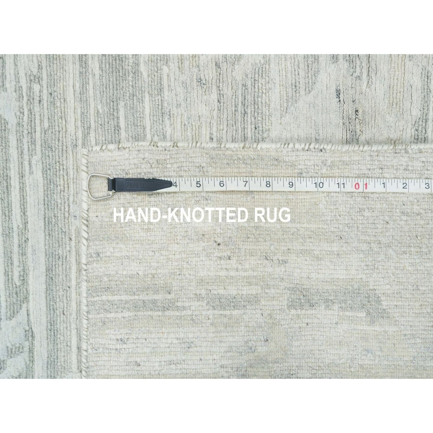 2'6"X16' Ivory And Light Grey Undyed Hand Knotted Xl Runner Oriental Rug
