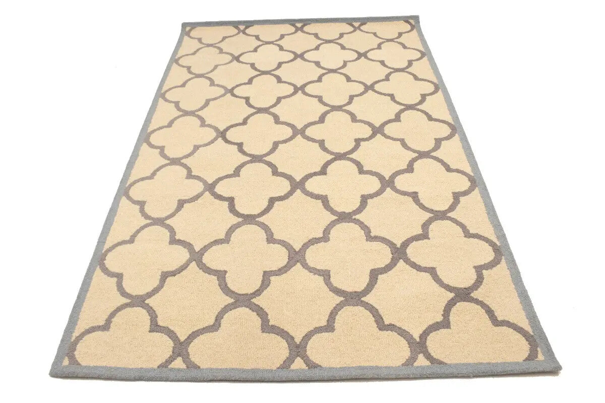 5X8 Ft Hand-Tufted Cream & Taupe Wool Rug Modern