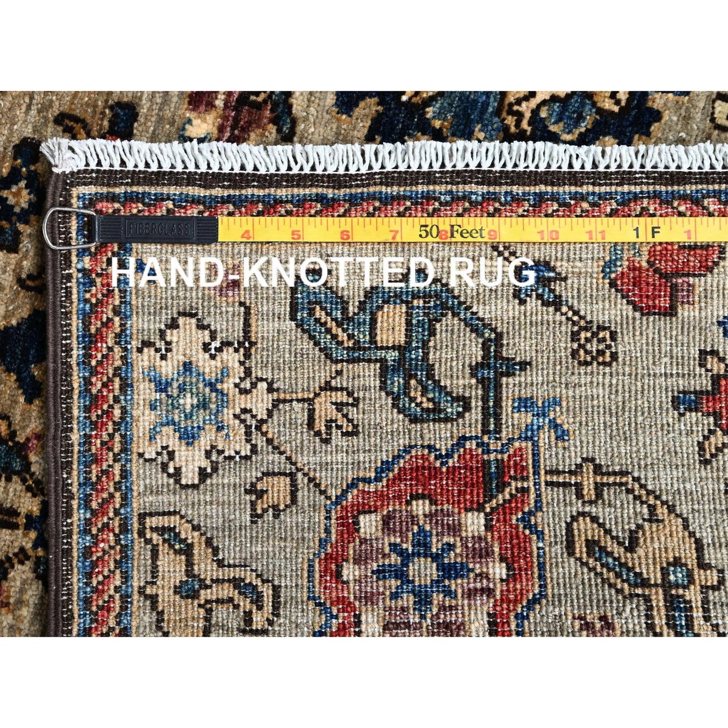 3'X13'10" Tan Brown All Over Design Soft Wool Hand Knotted Runner Rug