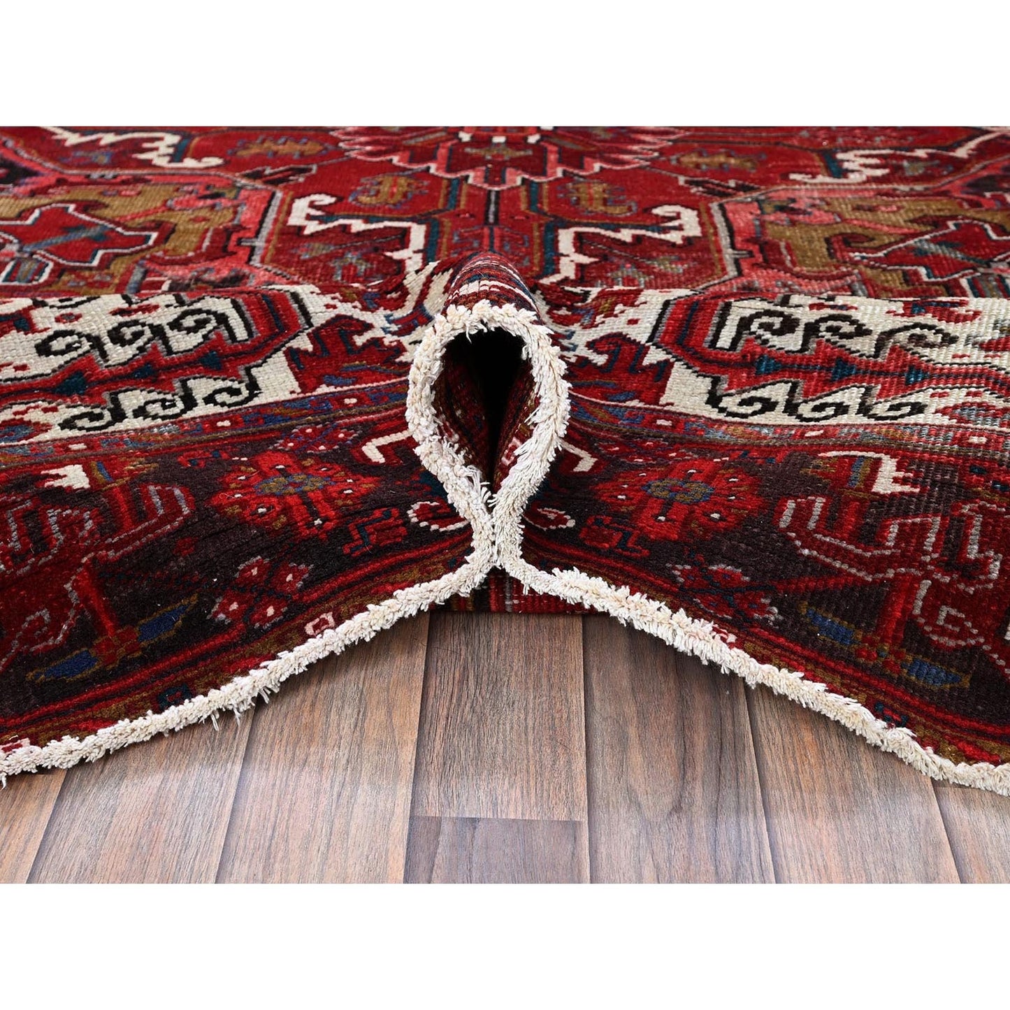 8'9"X10'4" Ruby Red Vintage Zoroastrian Heris 100% Wool Hand Knotted Rug