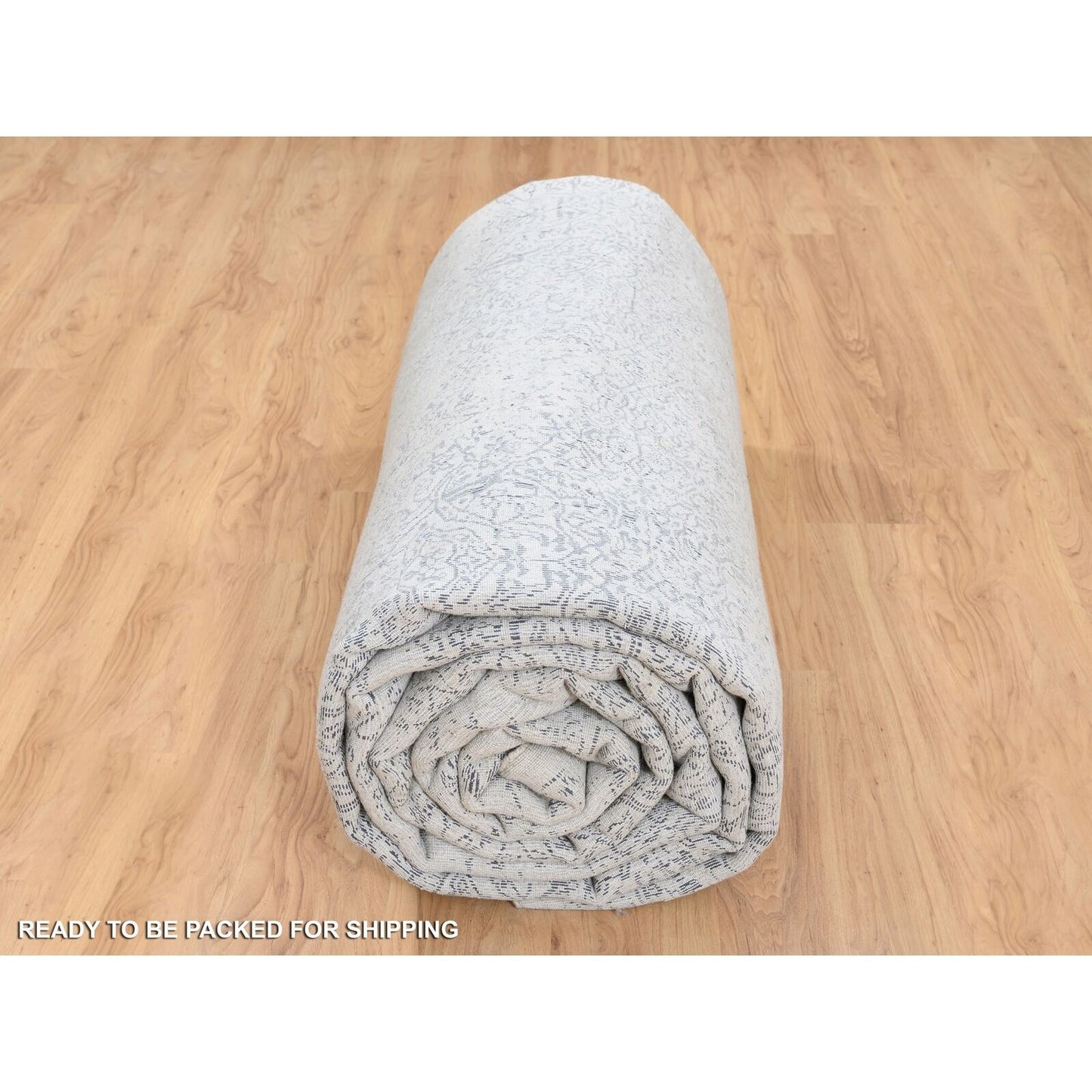 12'X18'2" Wool And Silk Hand Loomed Gray Fine Jacquard Oversized Rug