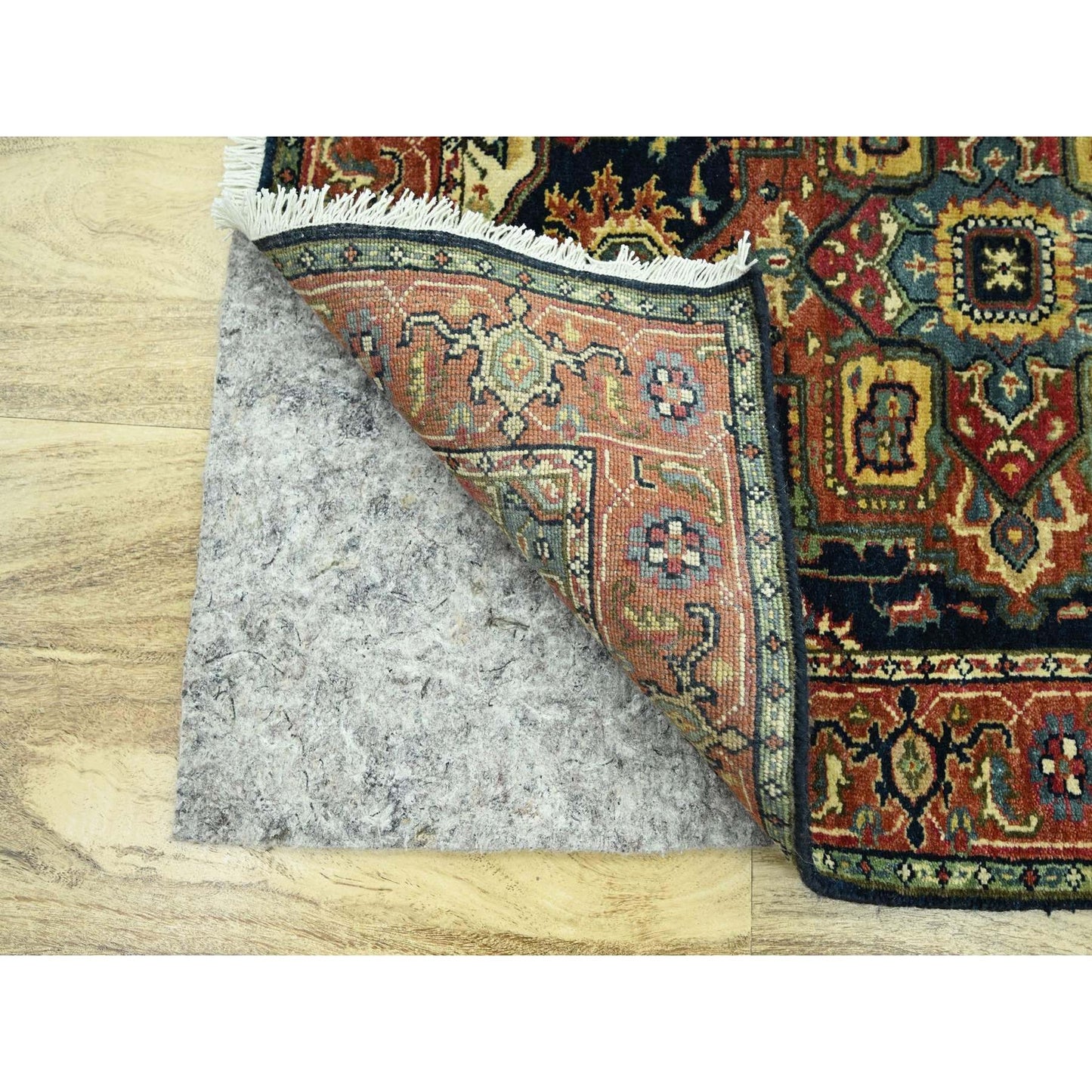 2'7"X10' Navy Heris With Geometric Design Hand Knotted Wool Runner Rug