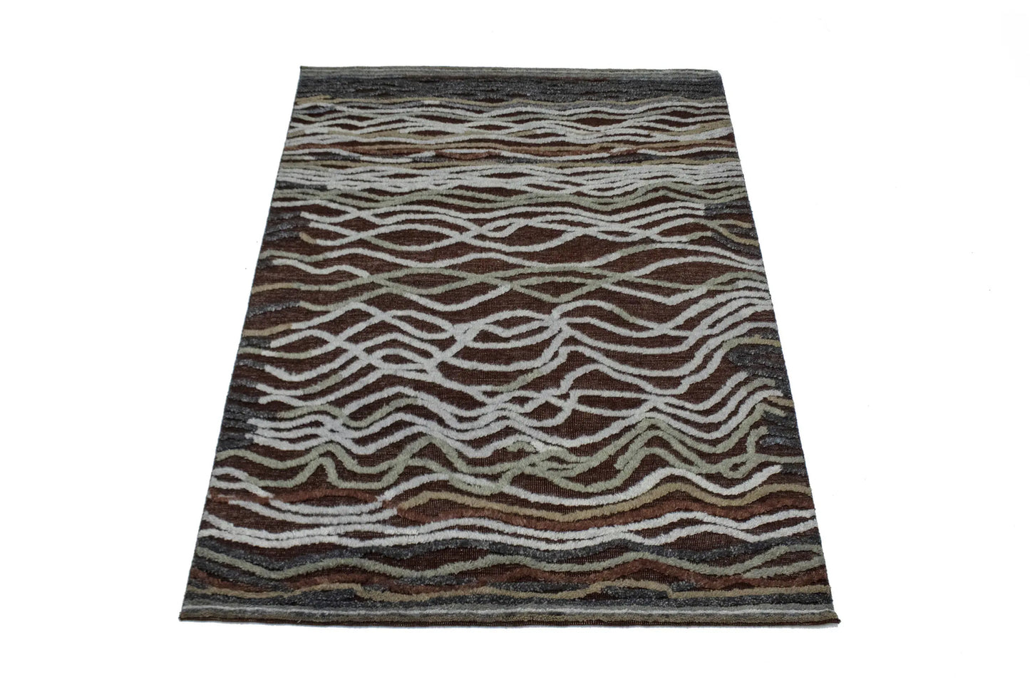 Handmade Modern Waves Area Rug High-Low Relief