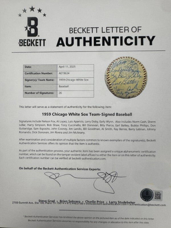 1959 Chicago White Sox Team Signed Baseball (26)
