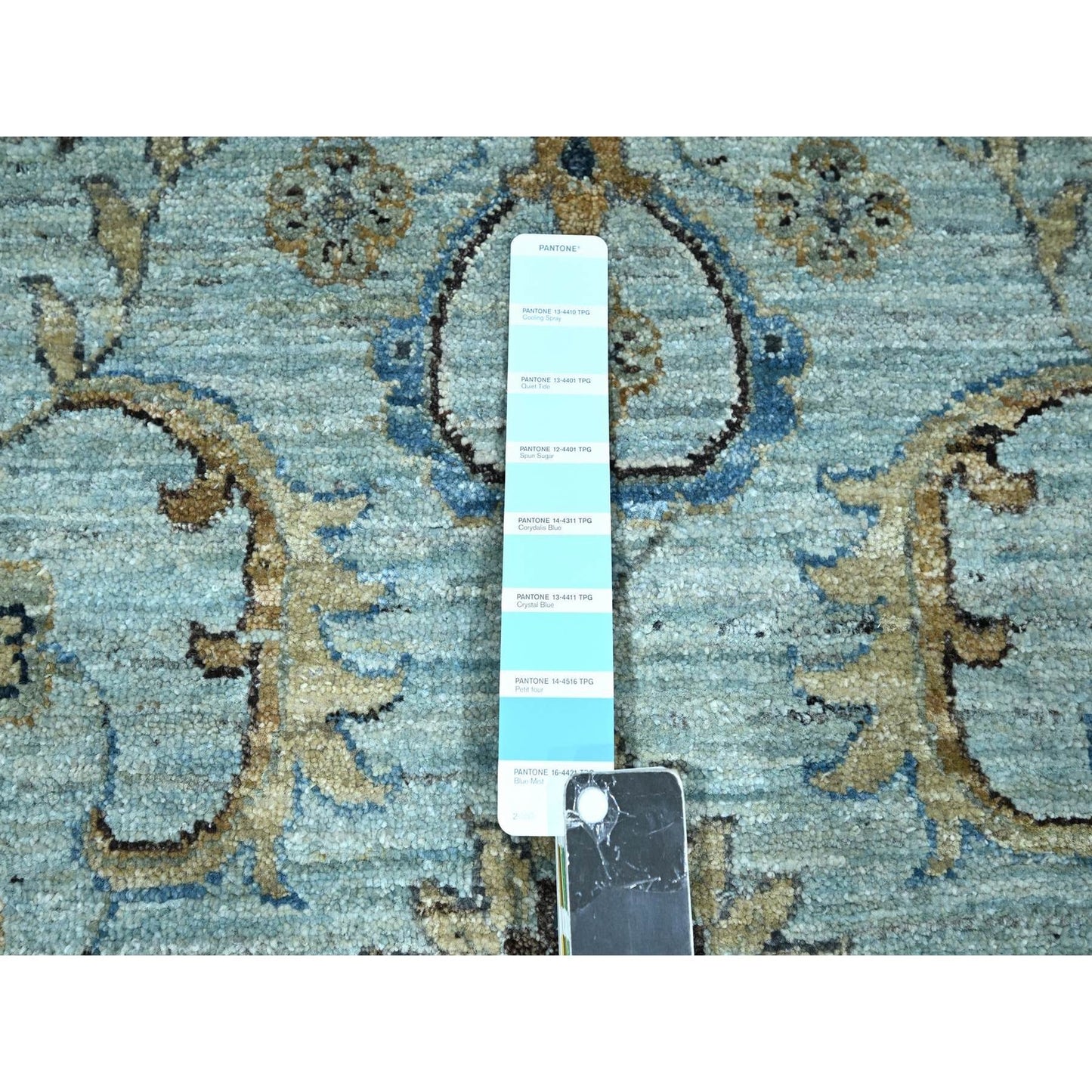 11'10"X11'10" Blue Shah Abbas Vines Design Hand Knotted Wool Round Rug