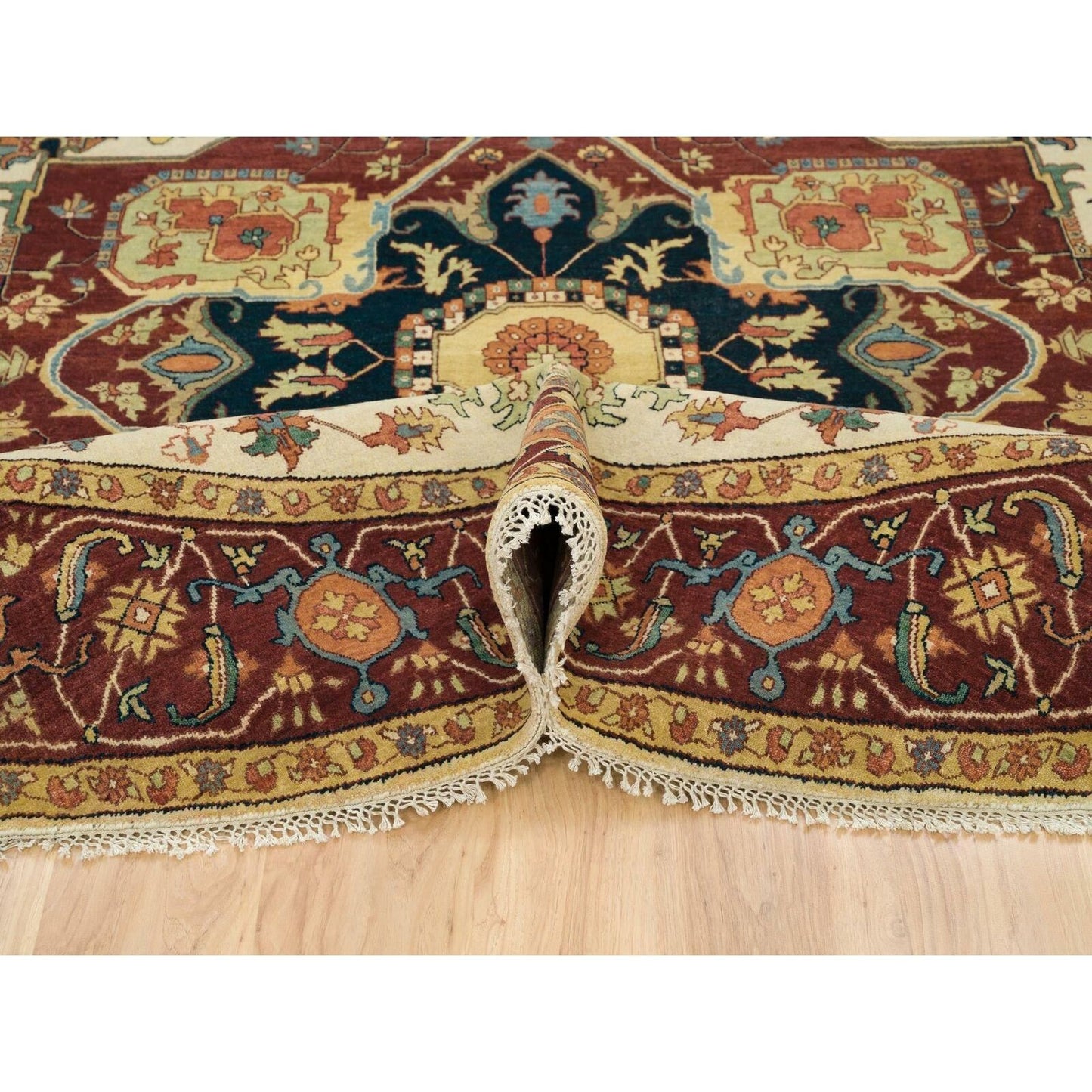 10'X10' Ivory Heris Re-Creation Hand Knotted Wool Round Oriental Rug
