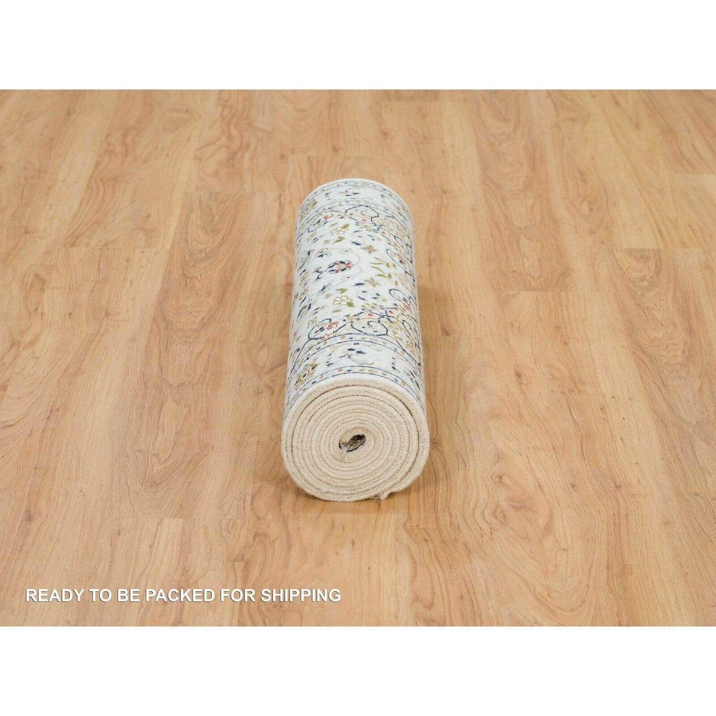 2'6"X8'2" White Hand Knotted Nain Design 250 Kpsi Organic Wool Runner Rug