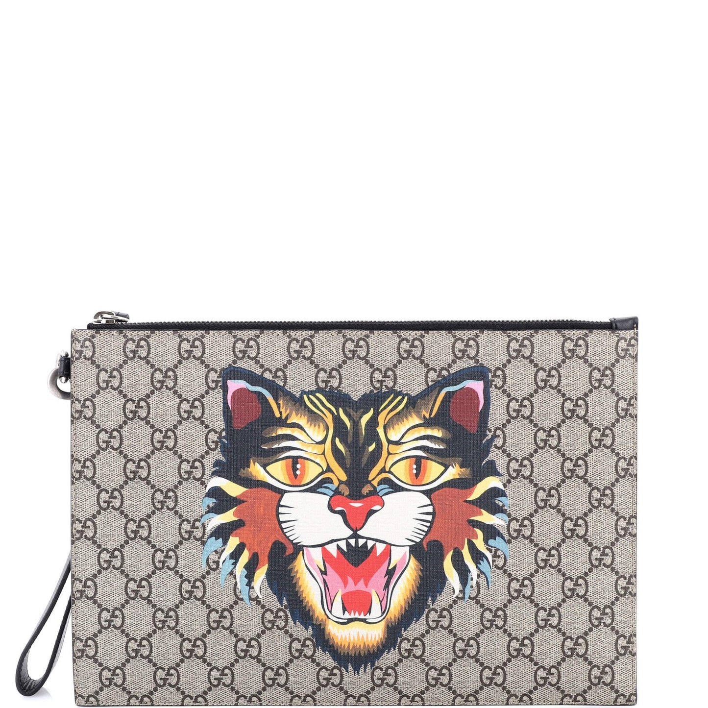 Gucci Zipped Pouch Angry Cat Gg Coated Canvas Large