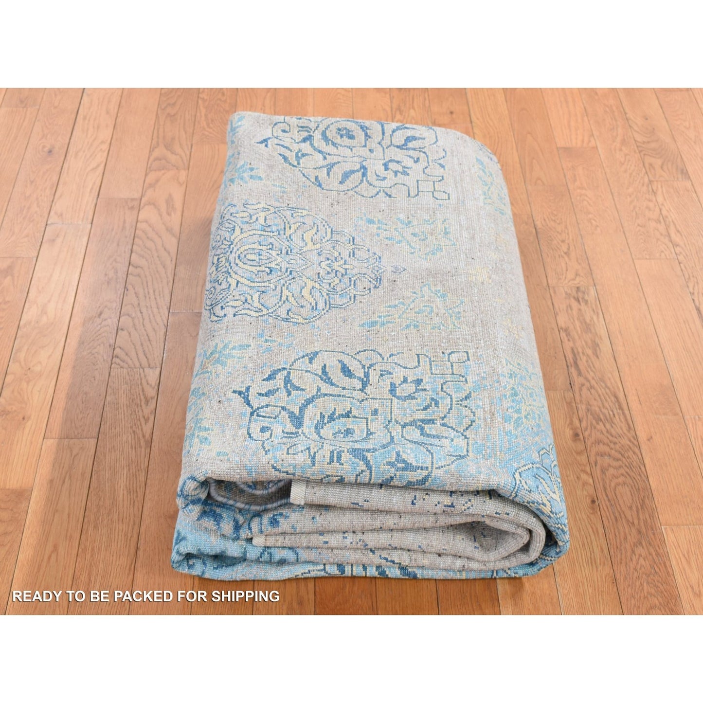 8'1"X9'9" Tan Color Wool And Silk Ottoman Design Hand Knotted Modern Rug