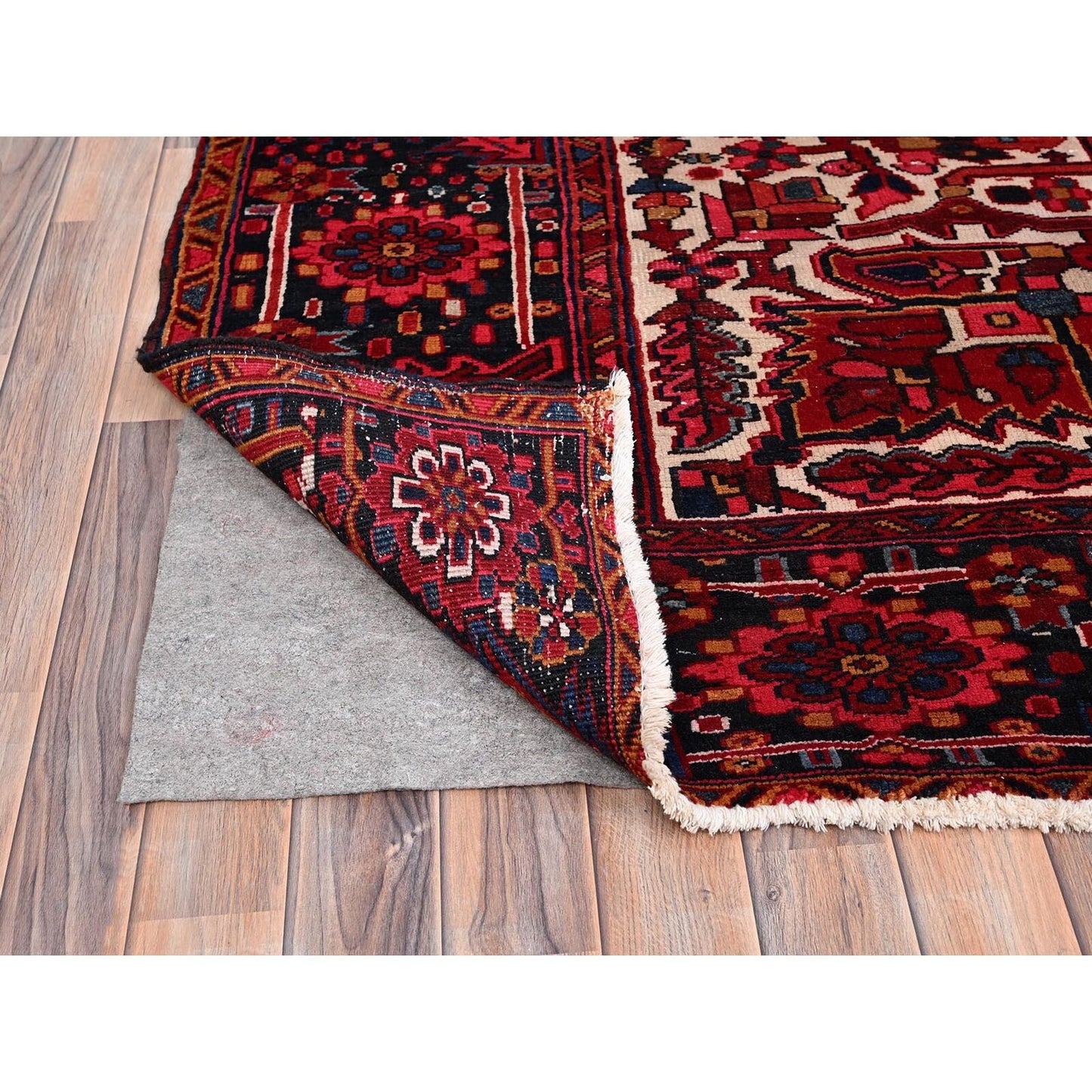 9'7"X12'6" Dutch Tulip Red Semi Antique Hand Knotted Heris Shiny Wool Rug