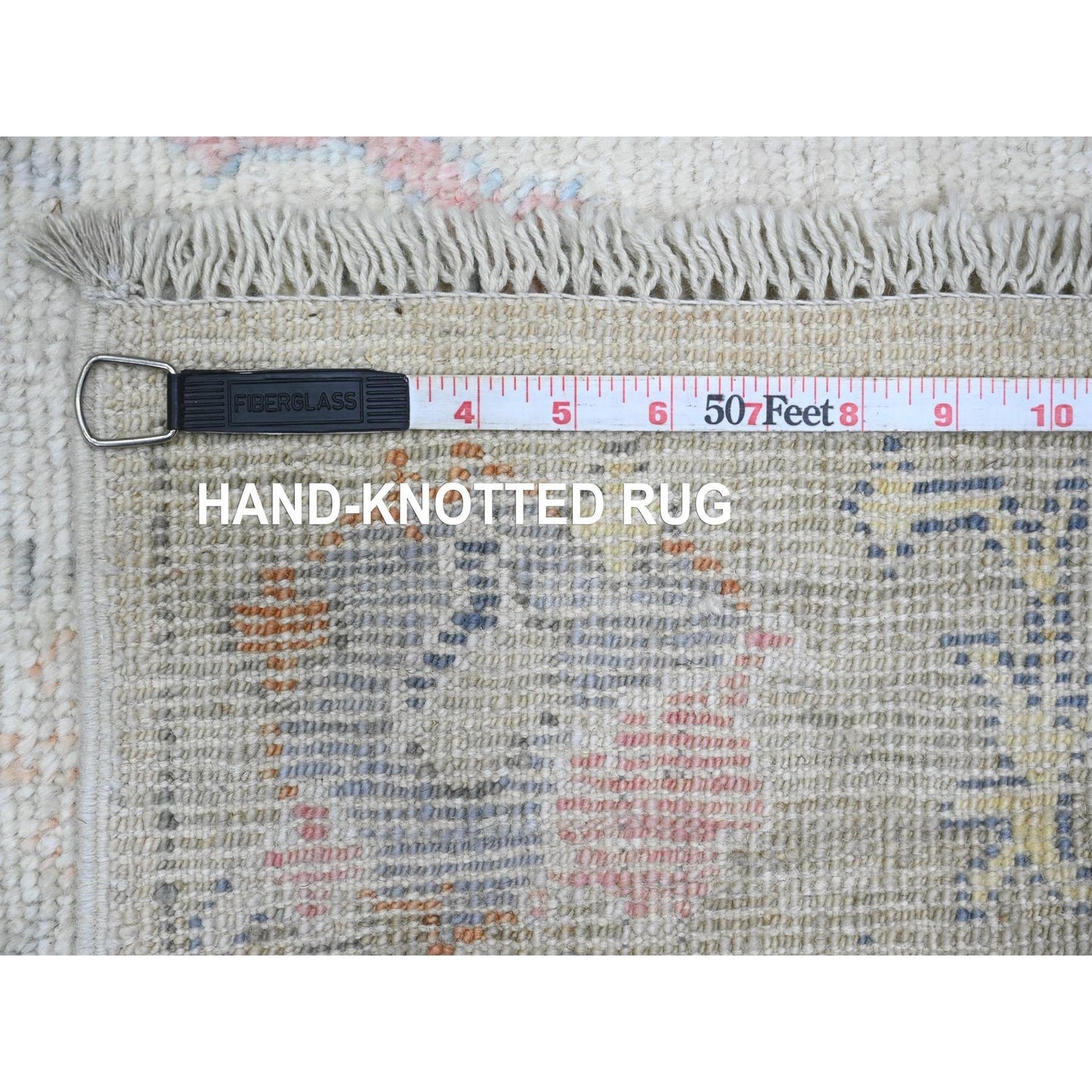 2'8"X15'7" White Angora Ushak Leaf Design Wool Hand Knotted Runner Rug