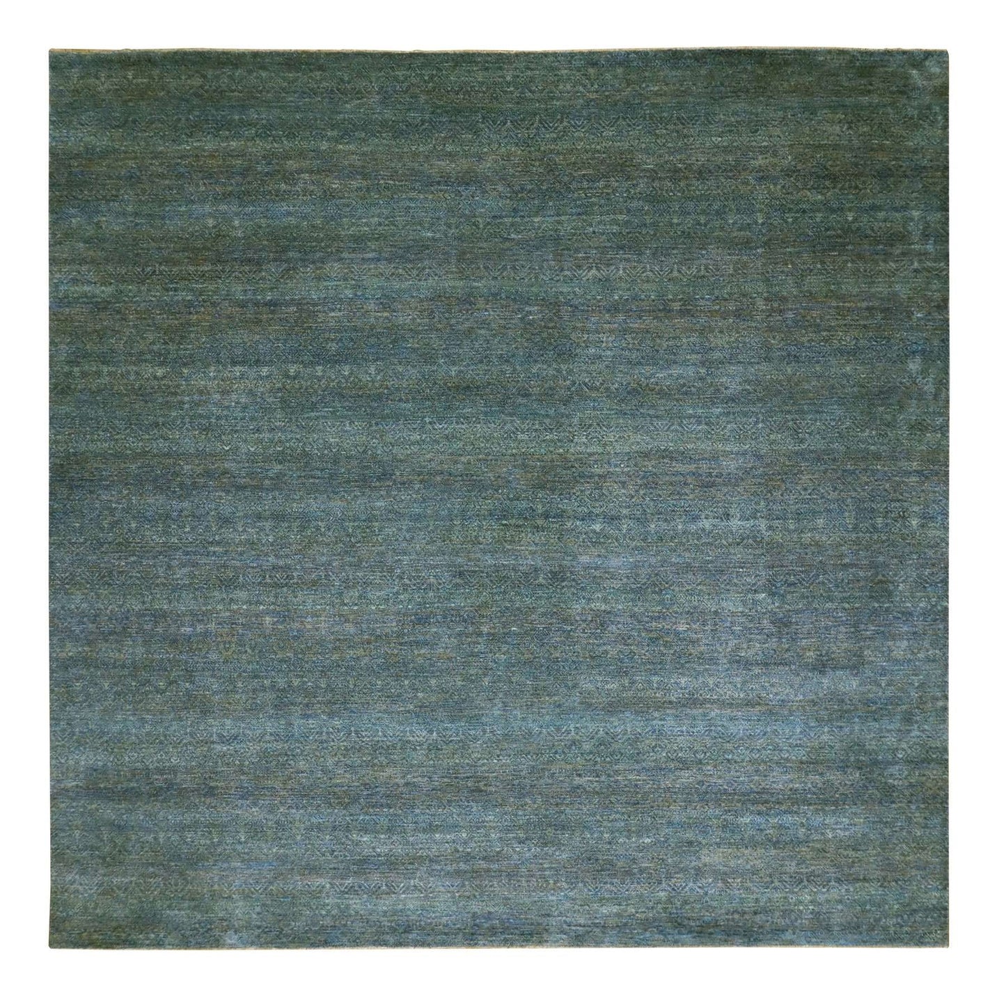 12'X12' Jungle Green Kohinoor Herrita Hand Knotted Pure Wool Square Rug