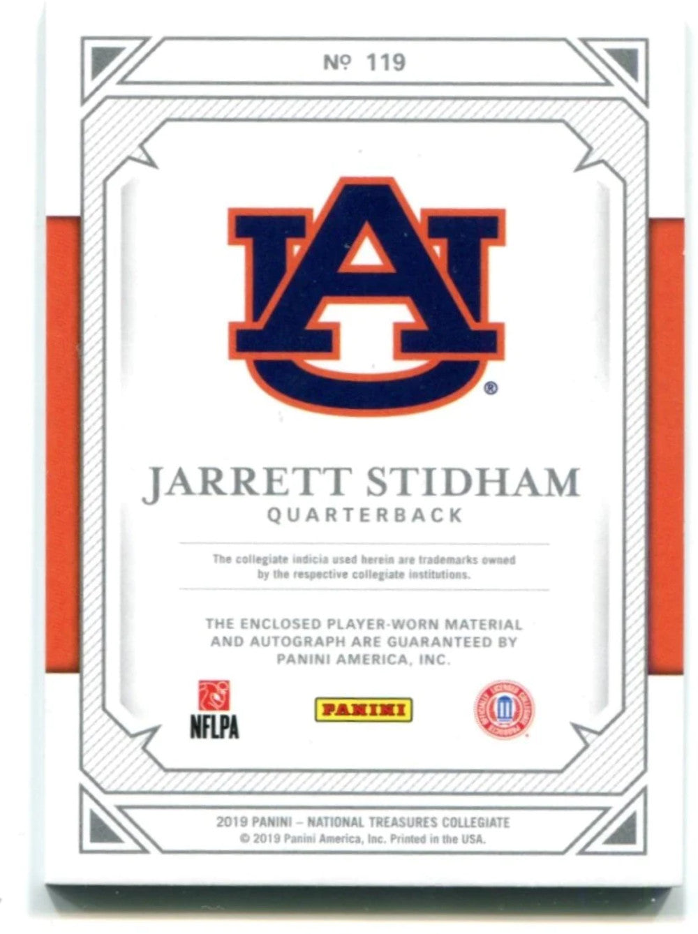 Jarrett Stidham 2019 Panini National Treasures Autographed Card 24/25
