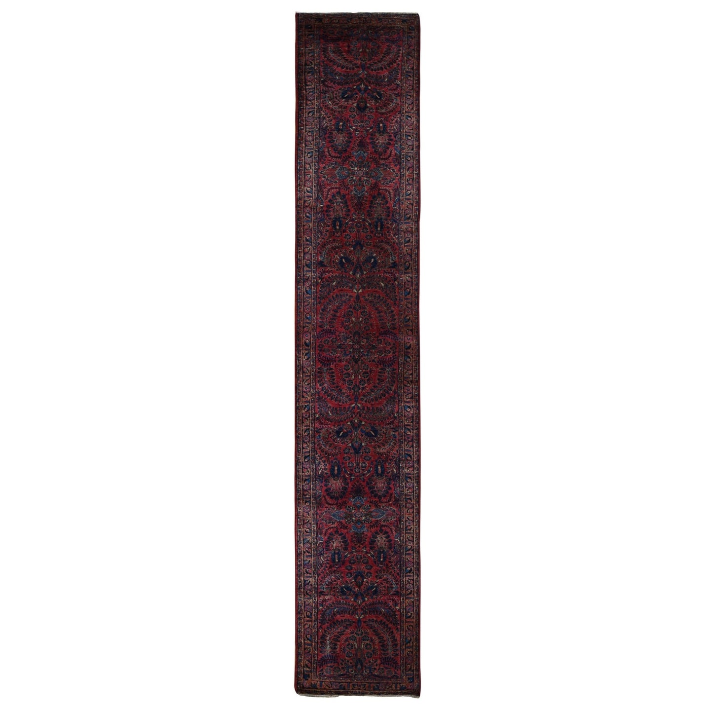 2'2"X13'1" Red Antique Zoroastrian Saroogh Hand Knotted Wool Runner Rug