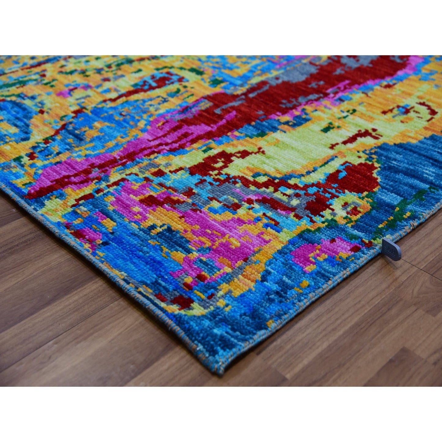 9'X11'9" Hot Pink Blue Modern Design Hand Knotted Pure Wool Oriental Rug