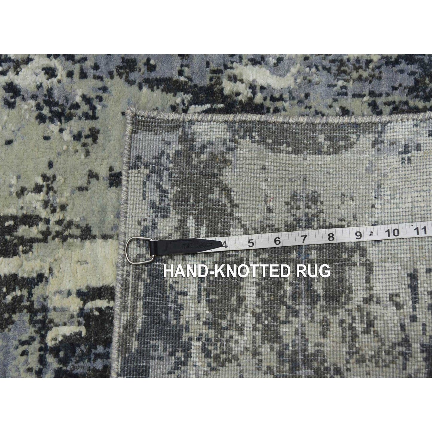 2'6"X8'3" Gray Abstract Design Wool And Silk Hand Knotted Runner Rug
