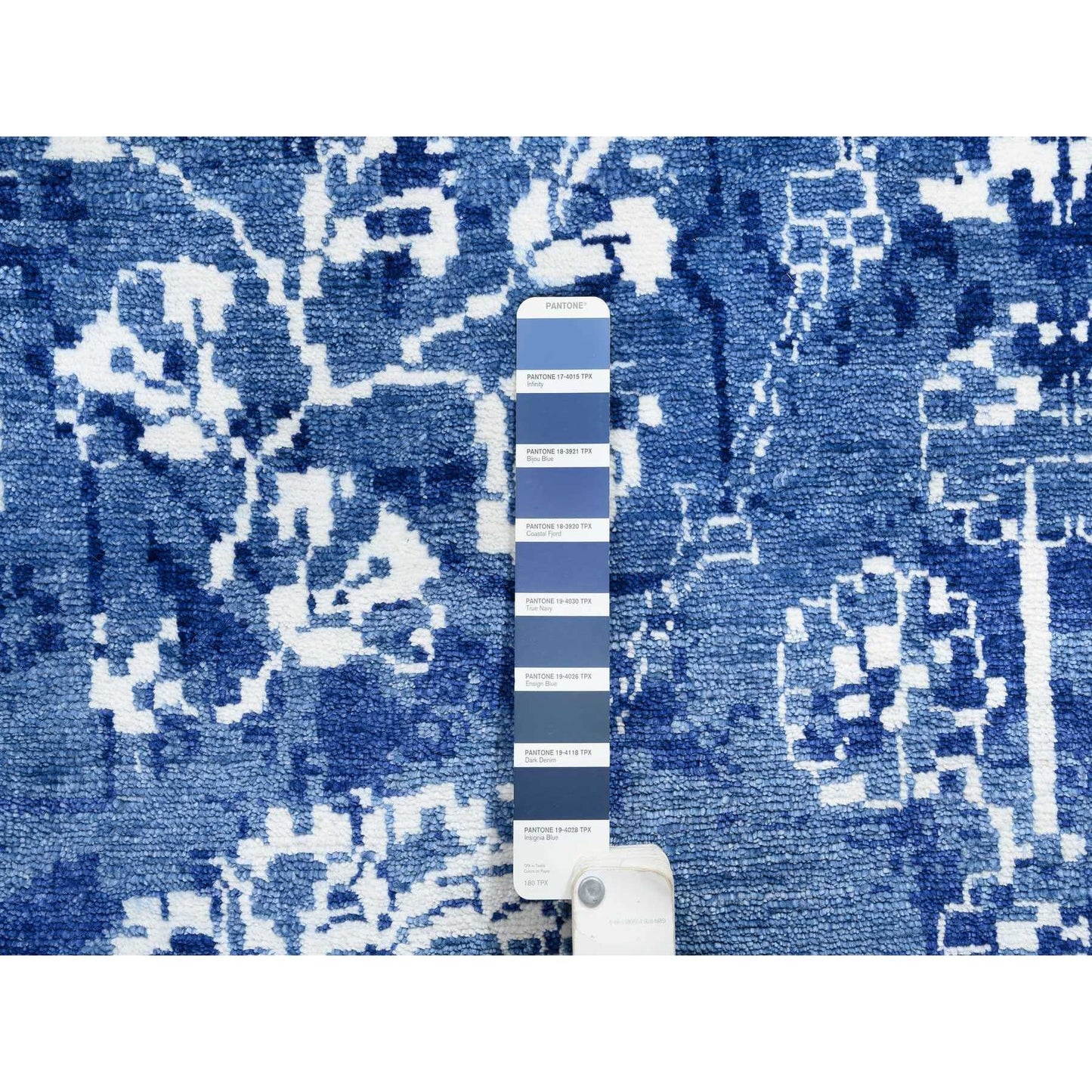 10'2"X10'2" Denim Blue Tebraz Wool And Silk Hand Knotted Round Rug