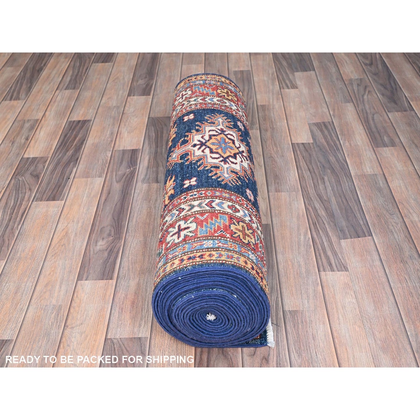 2'9"X26'3" Blue Hand Knotted Super Kazak Wool Xl Runner Rug