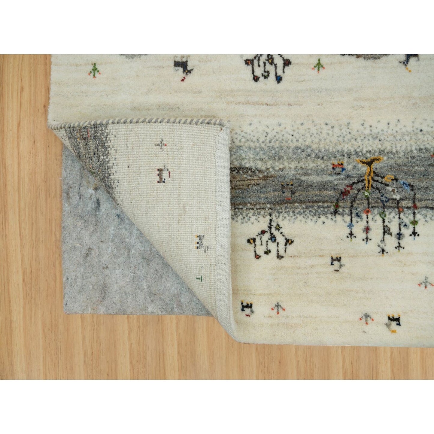 2'7"X8' Linen White Wool Hand Knotted Lori Buft Modern Striae Runner Rug