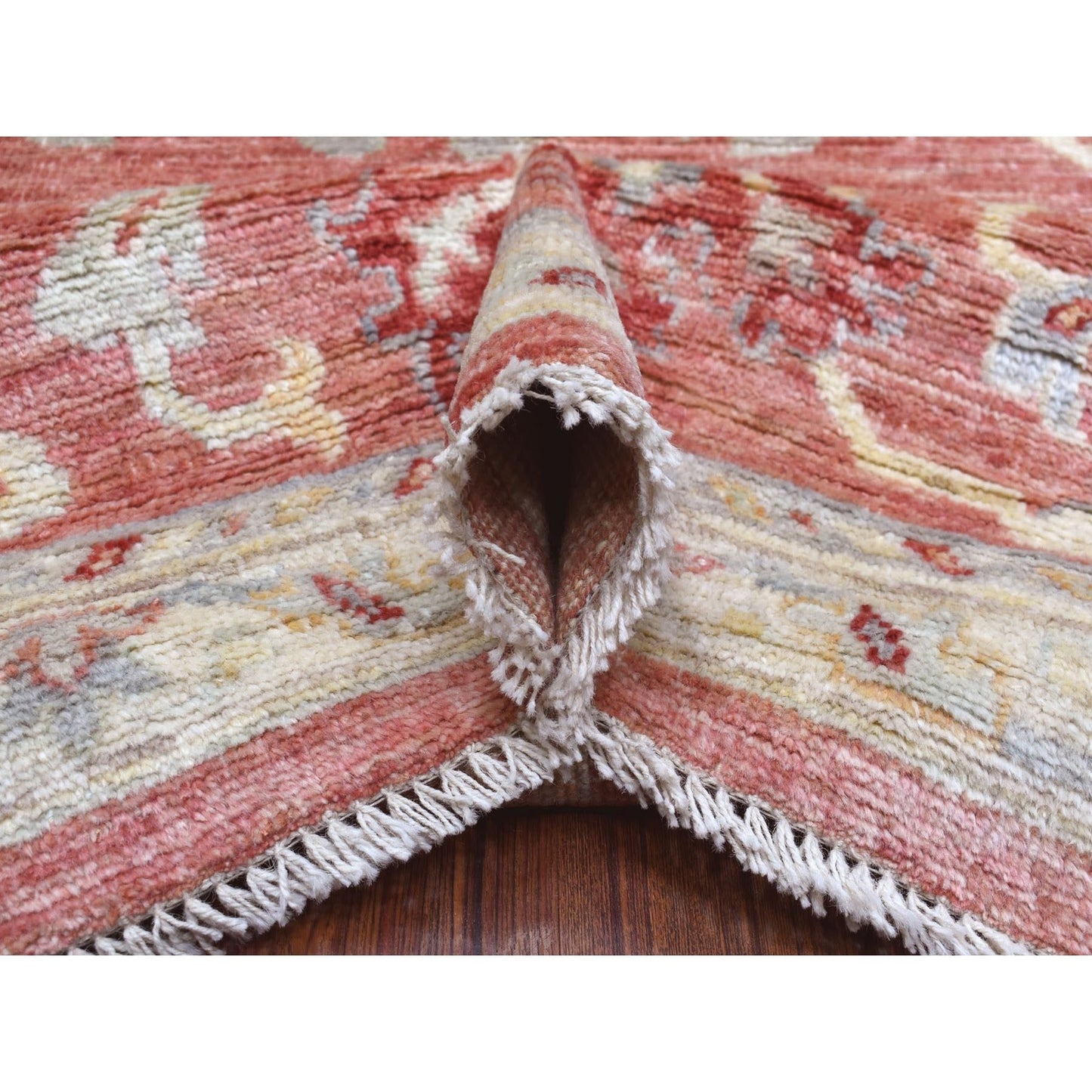 11'9"X14'8" Coral Red Hand Knotted Afghan Angora Oushak Natural Wool Rug