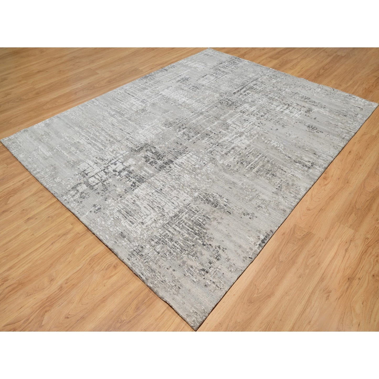 8'X10'2" Gray Hand Knotted Modern Hand Spun Undyed Natural Wool Rug
