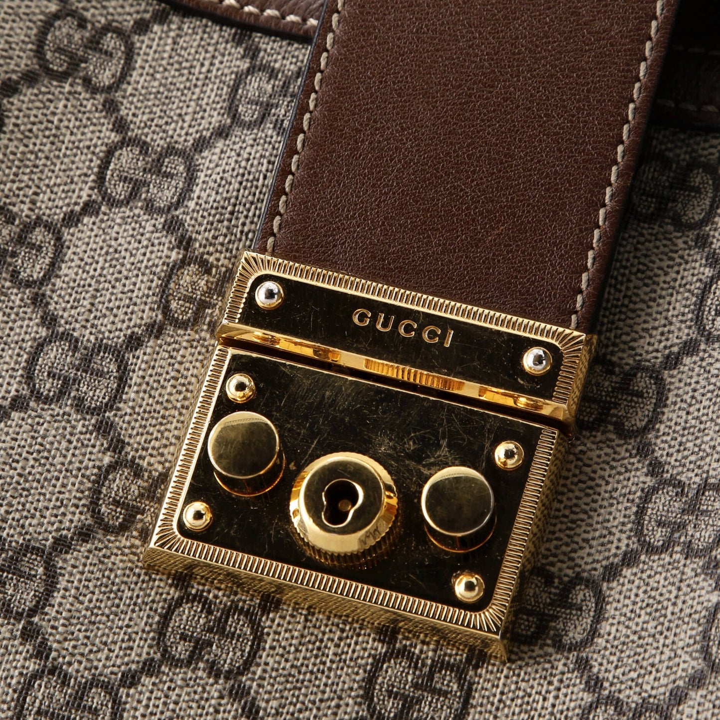 Gucci Padlock Chain Tote Gg Coated Canvas With Leather Medium