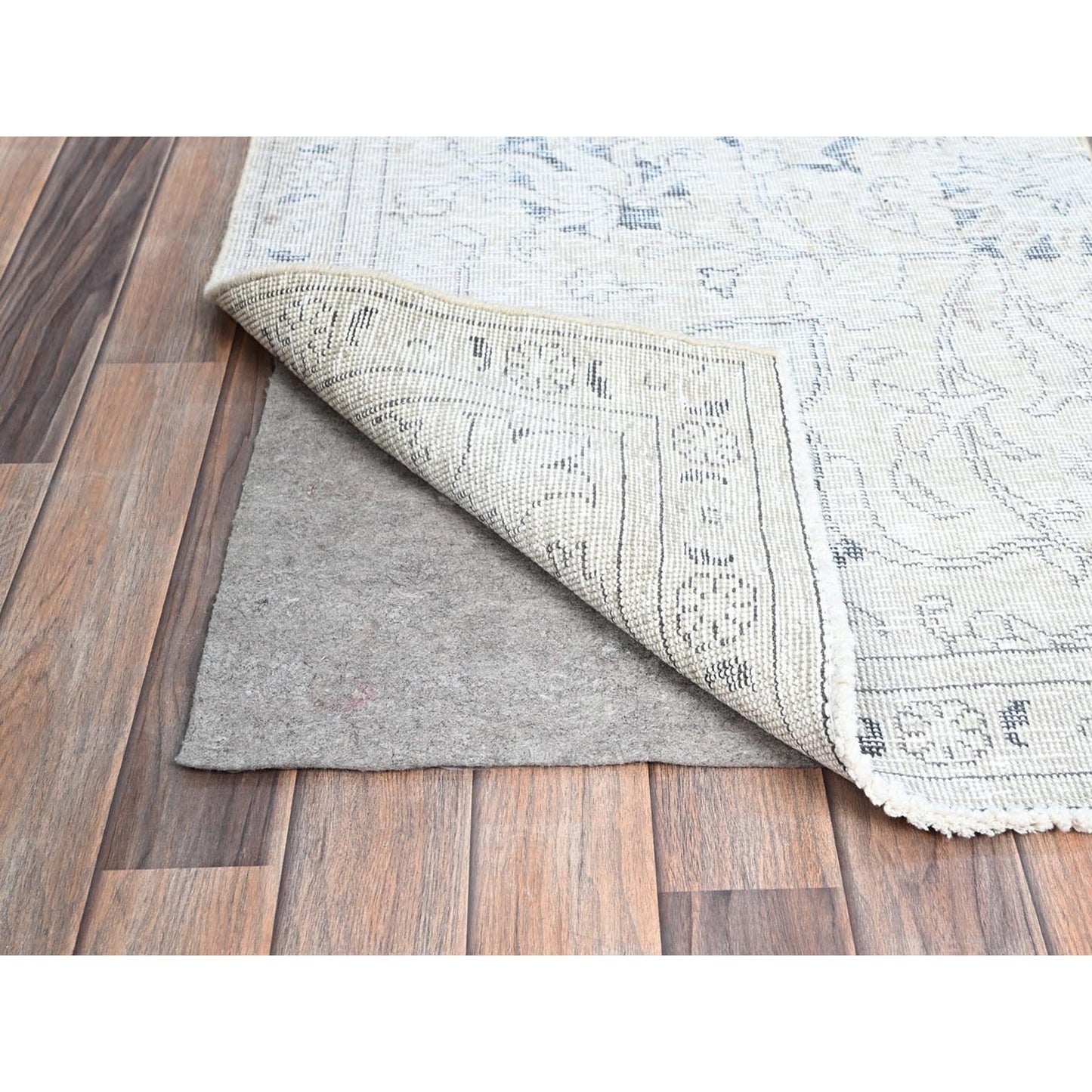 2'6"X10' White Fragment Old Tebraz Hand Knotted Worn Pure Wool Runner Rug