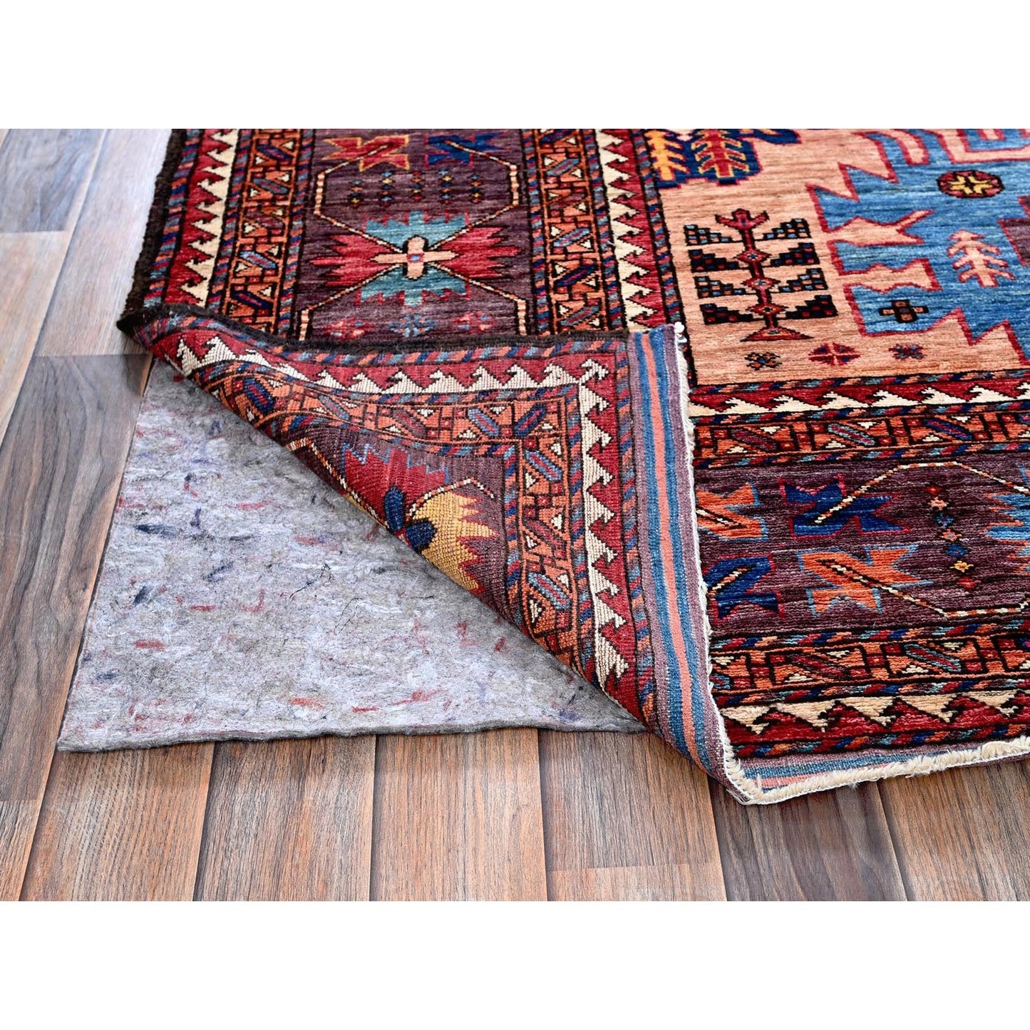 8'3"X10'6" Peach Afghan Caucasian Design Revival Hand Knotted Soft Wool Rug