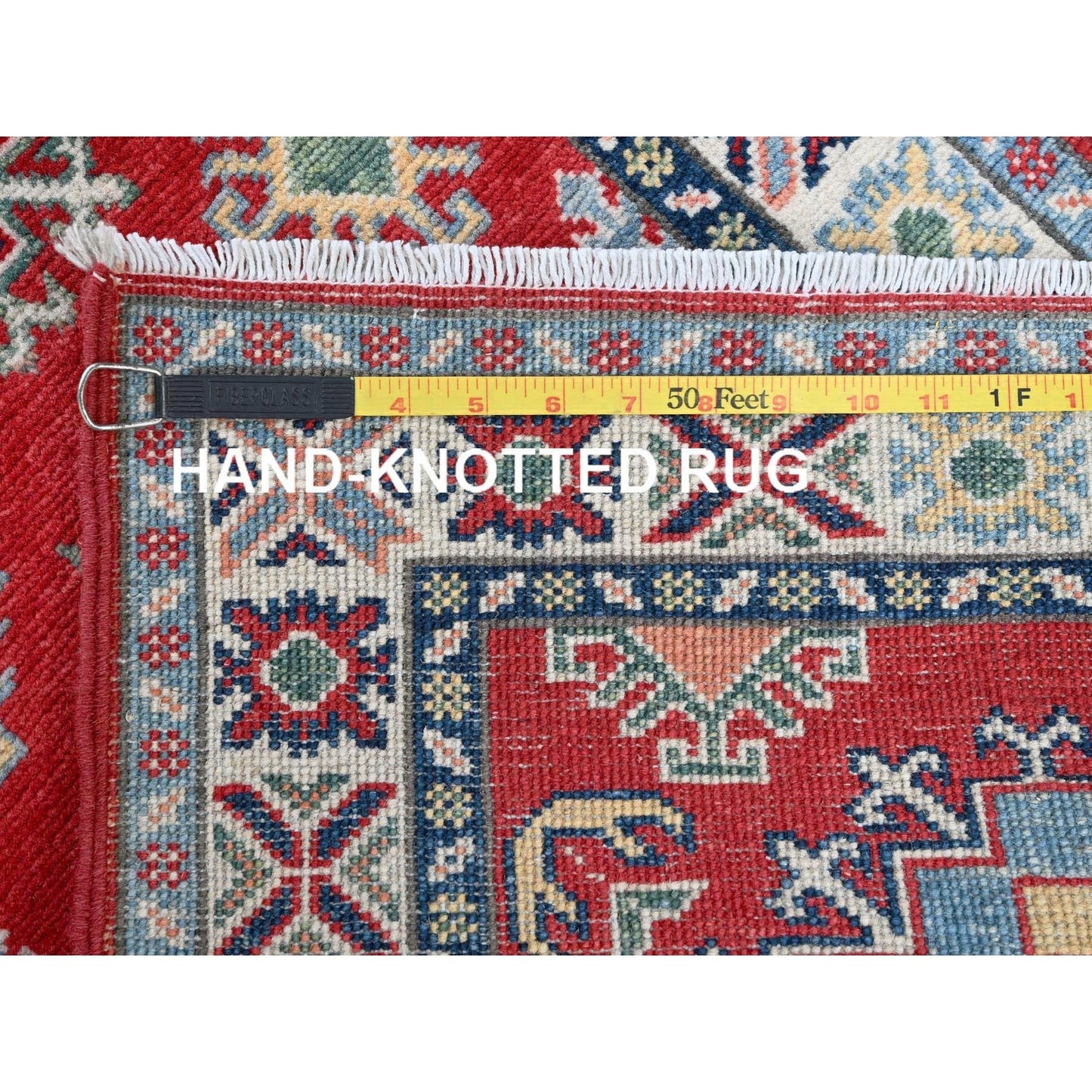 2'X5'9" Red Kazak With Medallions Design Hand Knotted Soft Wool Runner Rug