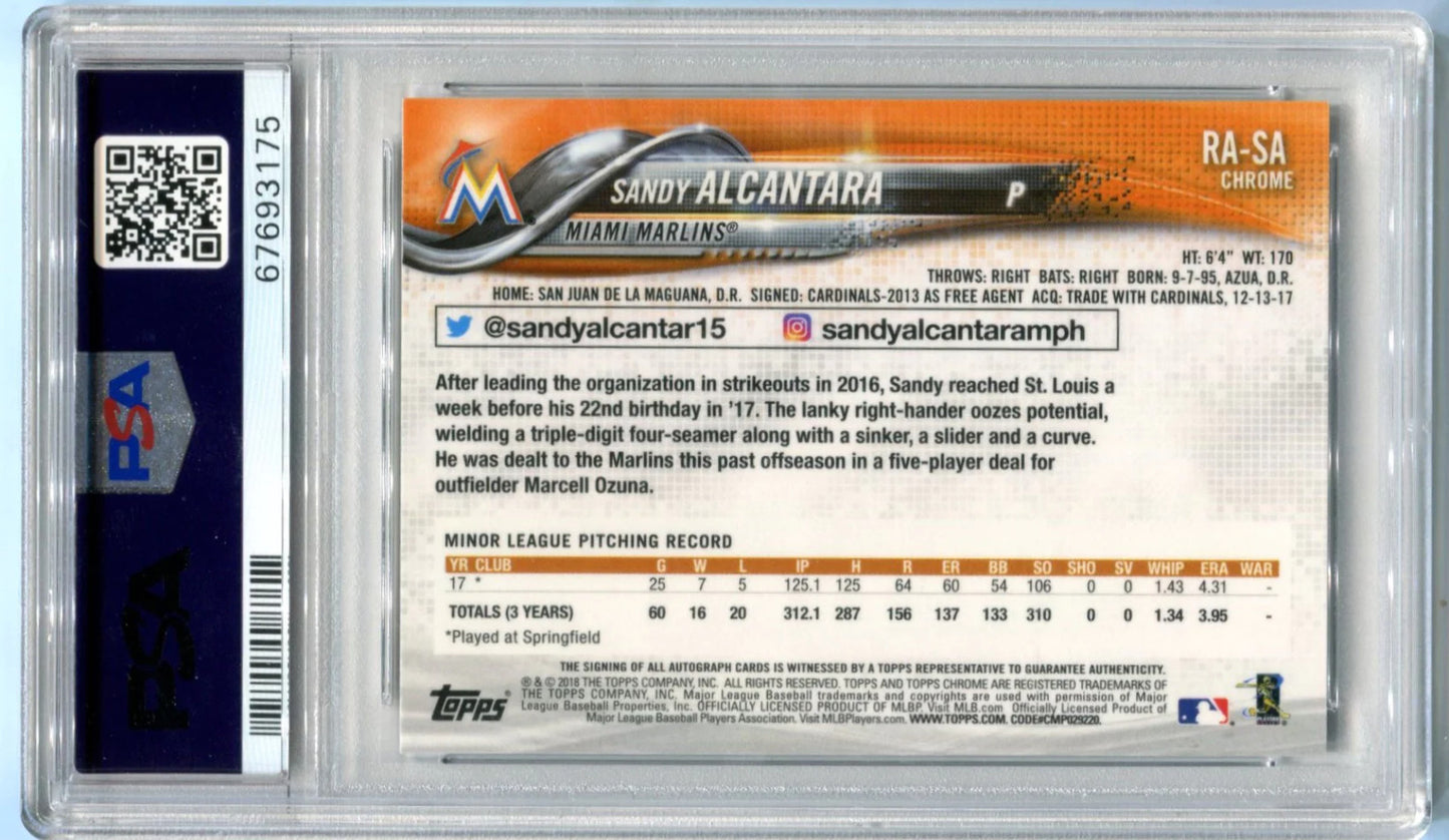 2018 Topps Chrome Sandy Alcantara Rookie Autograph Psa 10