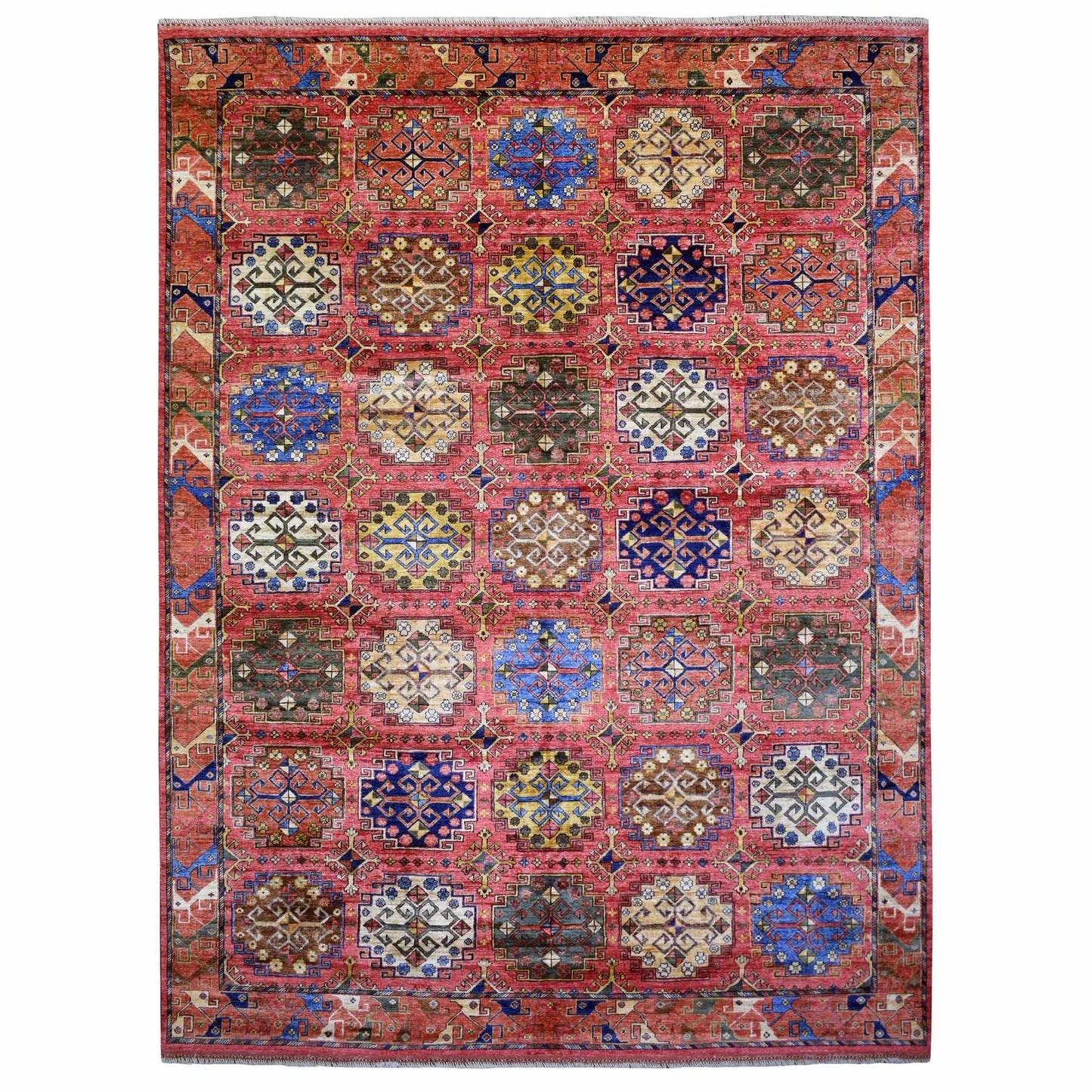 8'8"X11'7"Red Turkeman Ersari With Geometric Design Wool Hand Knotted Rug