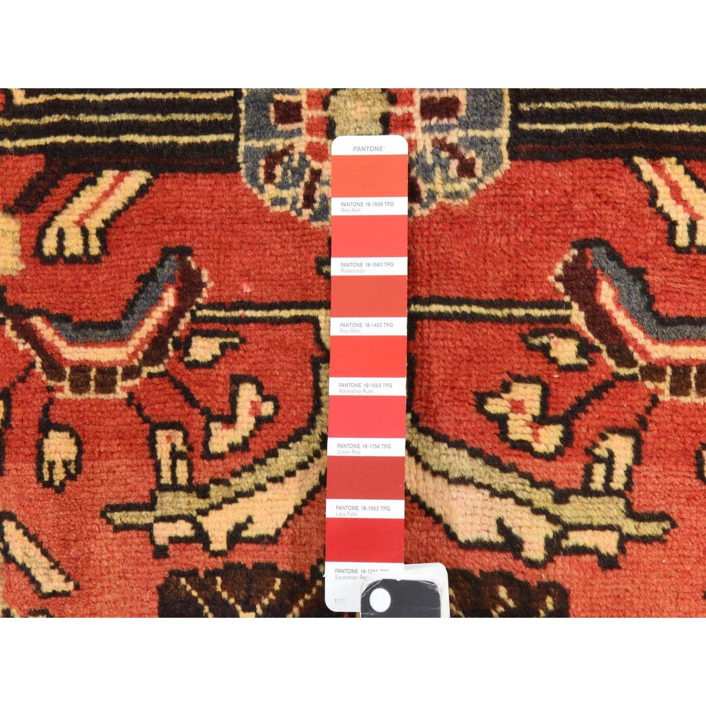 3'4"X9'10" Red Semi Antique Zoroastrian Pure Wool Hand Knotted Runner Rug