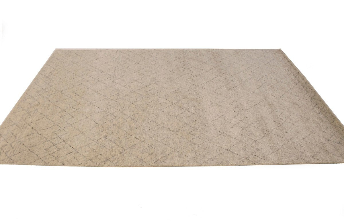 Hand-Knotted Beige Geometric Moroccan Rug Plush