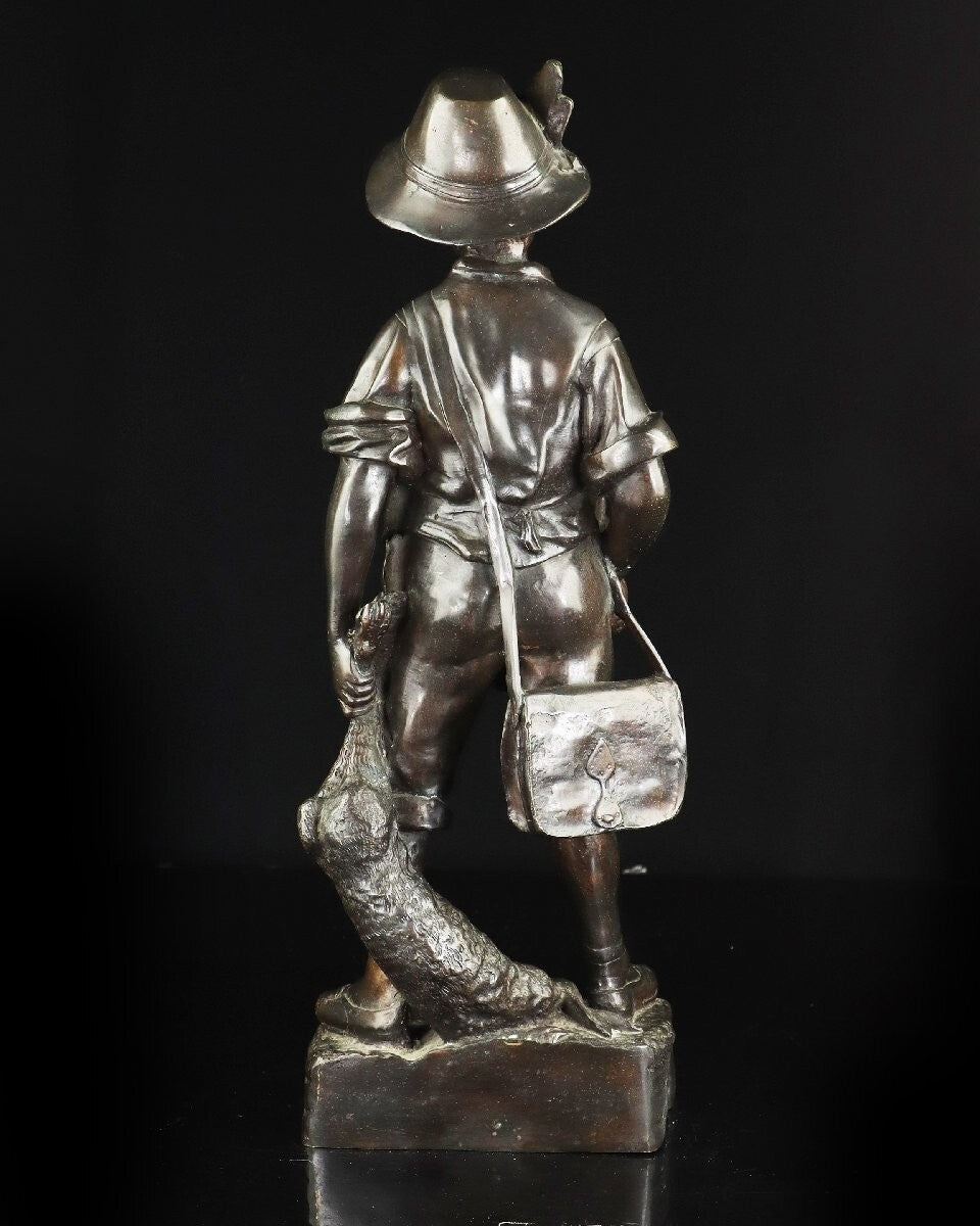 Auguste Moreau 1900S Antique French Bronze Statue - Little Hunter 20In Tall