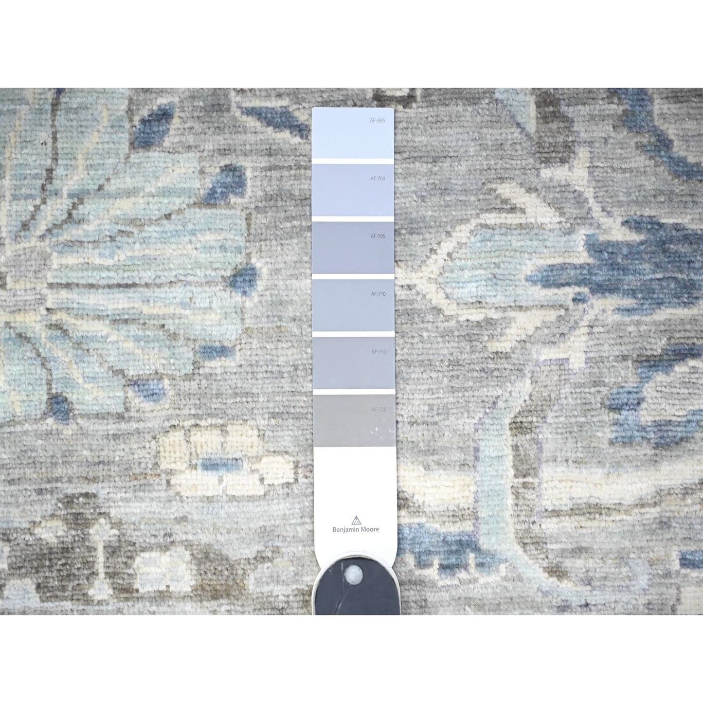 12'X12' Violet Mist Gray Fine Peshawar Hand Knotted Soft Wool Square Rug