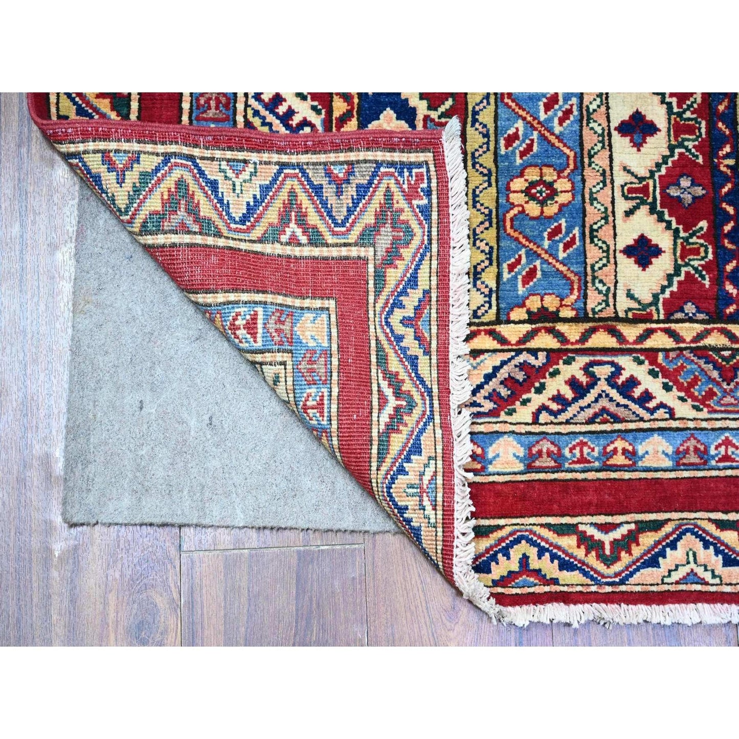 5'4"X7'7" Vermilion Red Hand Knotted Afghan Super Kazak Shawl Wool Rug