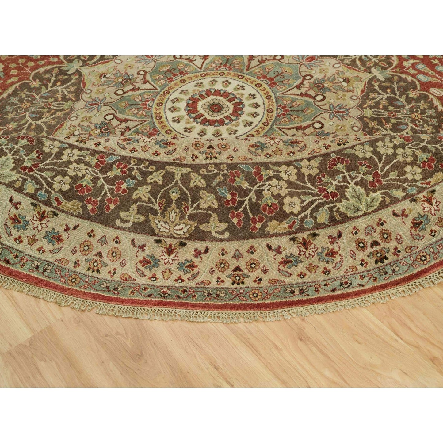 10'X10' Rufous Red Hand Knotted Tebraz Antique Wool Round Oriental Rug
