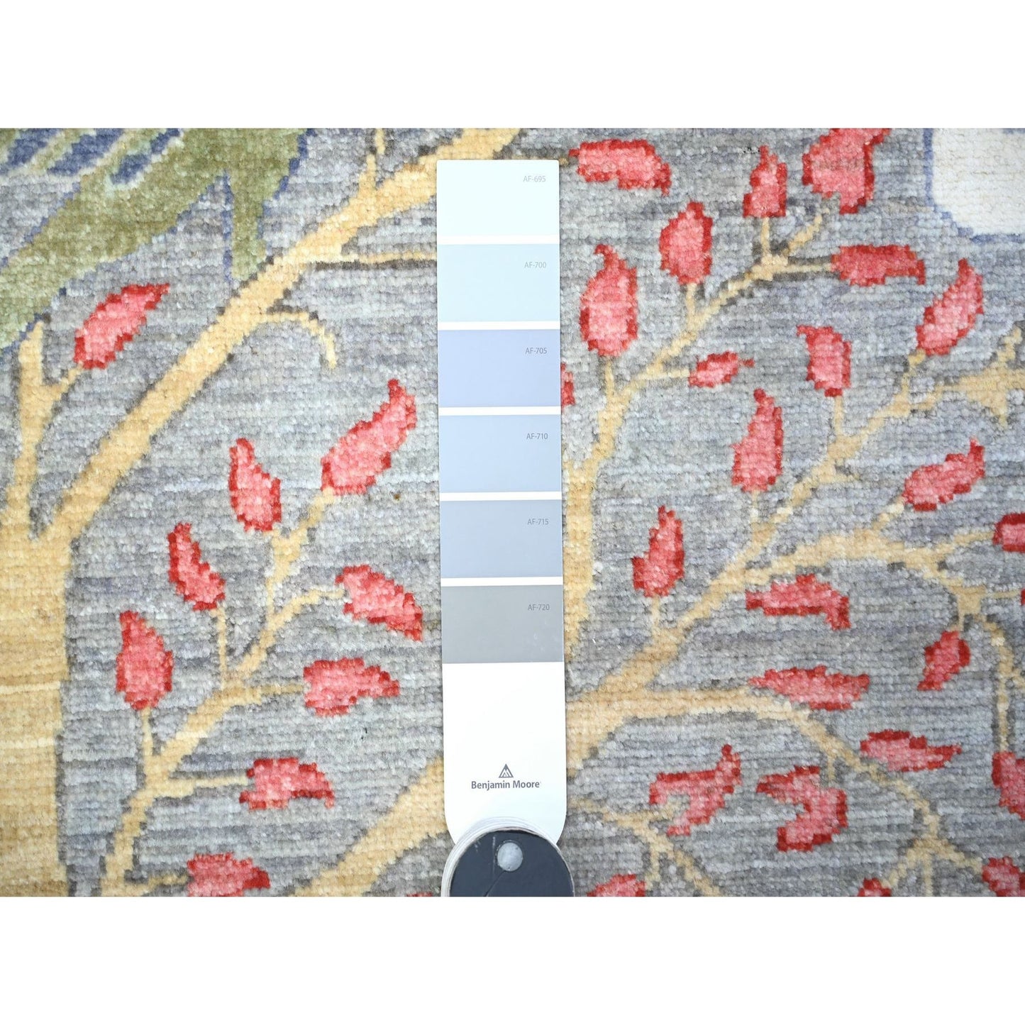 4'2"X9'8" Ice Gray Extra Soft Wool Hand Knotted Afghan Peshawar Rug