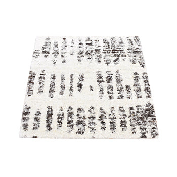 3'X3' Black Modern Erased Column Design Pure Wool Hand Knotted Rug