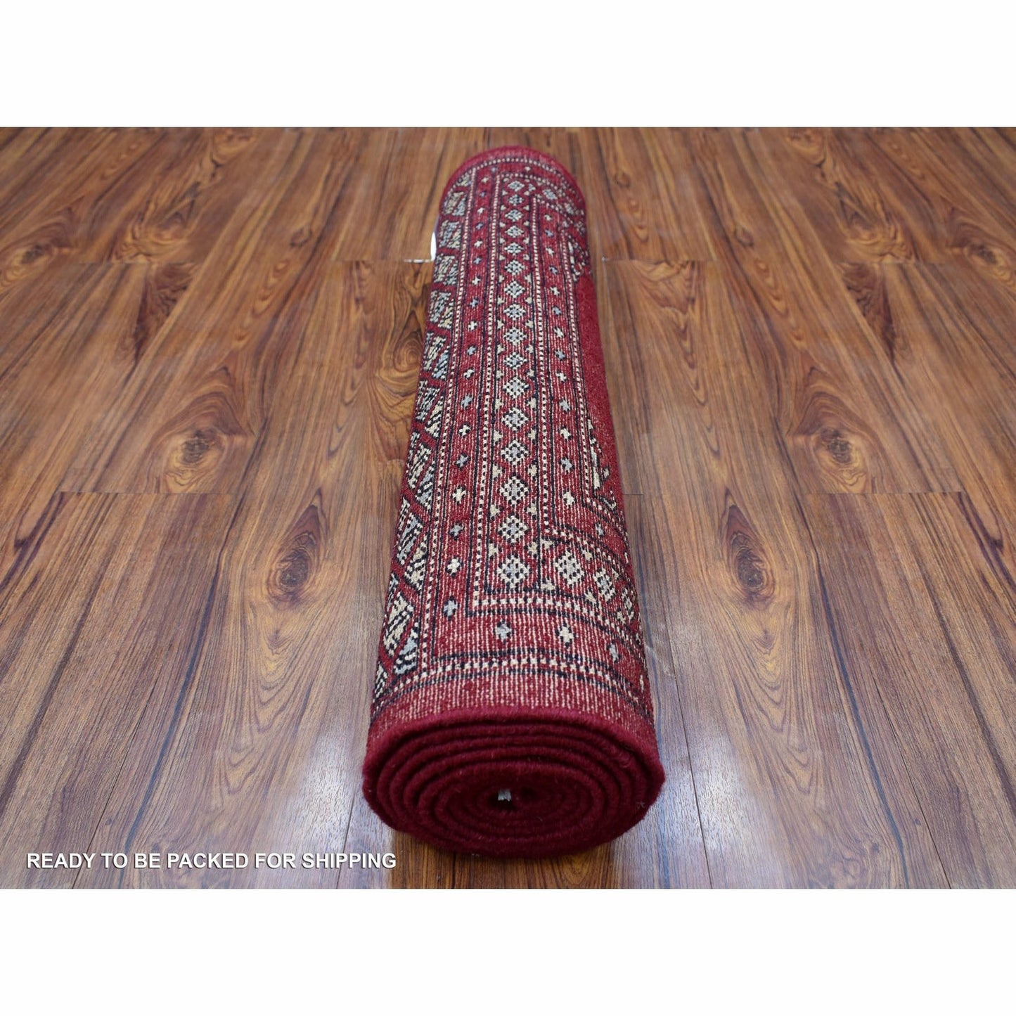 2'6"X9'1" Mori Bokara Deep And Rich Red Soft Wool Hand Knotted Runner Rug