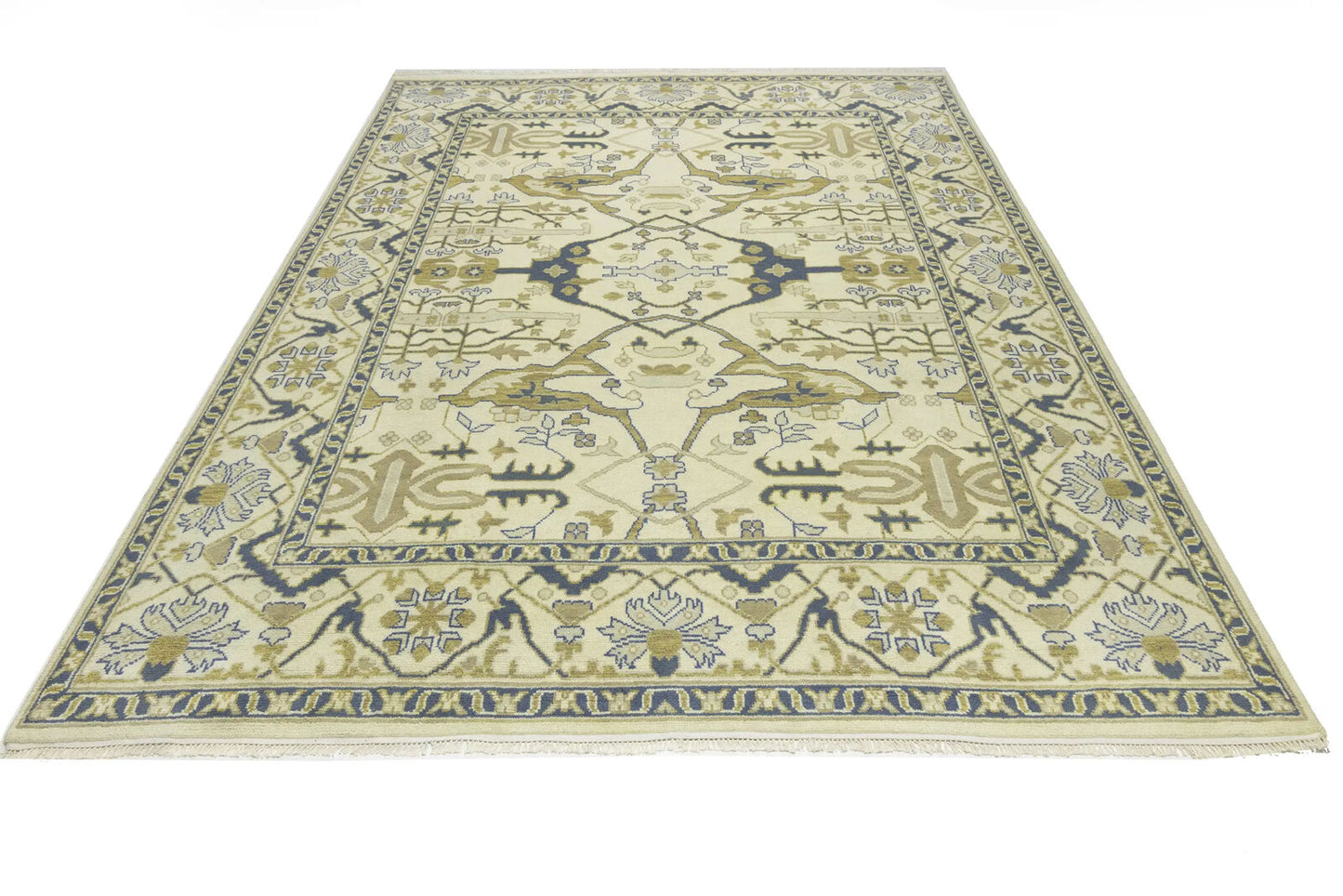 Handmade Oushak Oriental Rug Wool Carpet Floral