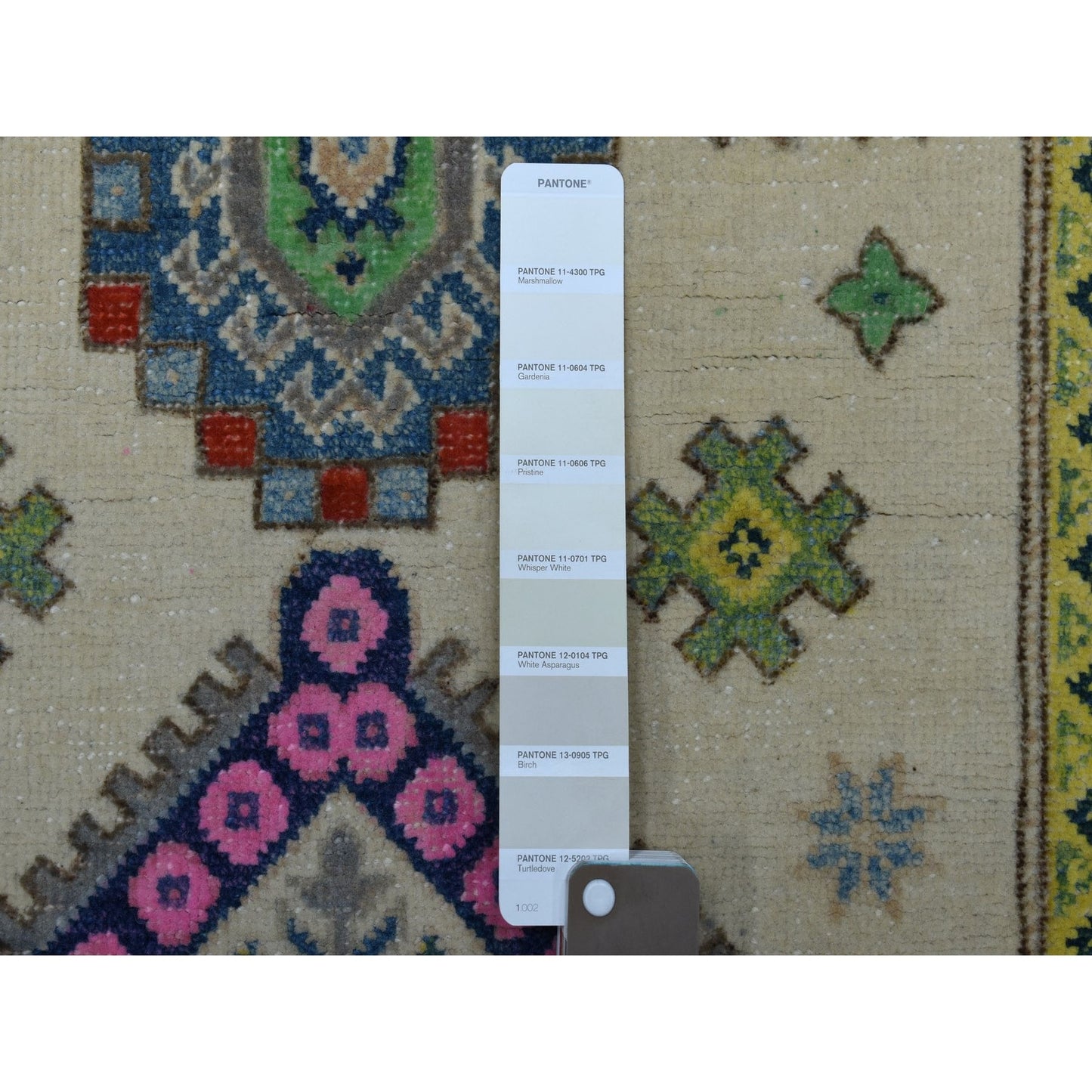 3'2"X4'10" Colorful Ivory Fusion Kazak Organic Wool Hand Knotted Rug
