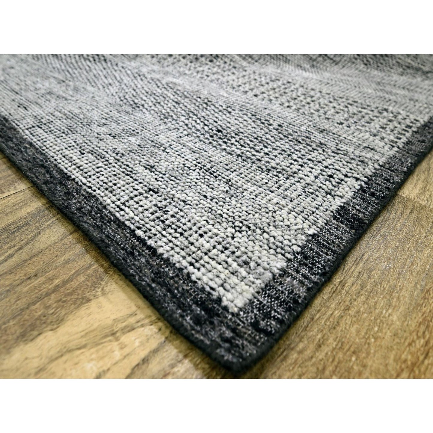 10'X14' Black Wool Rug Hand Knotted Oxidized & Distressed Grass Design