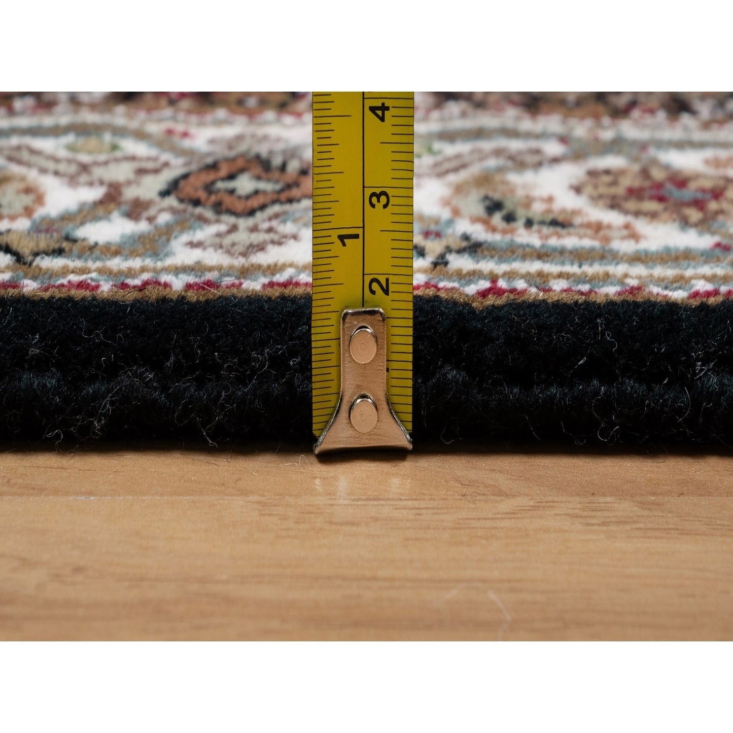2'7"X6'3" Black Hand Knotted Tebraz Mahi Fish Design Pure Wool Runner Rug